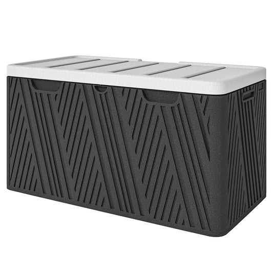 100 Gallon Deck Box Outdoor Storage Box, Waterproof and Lockable , Double-Layer HDPE Patio Storage Box for Patio Furniture, Garden Tools and Pool Accessories