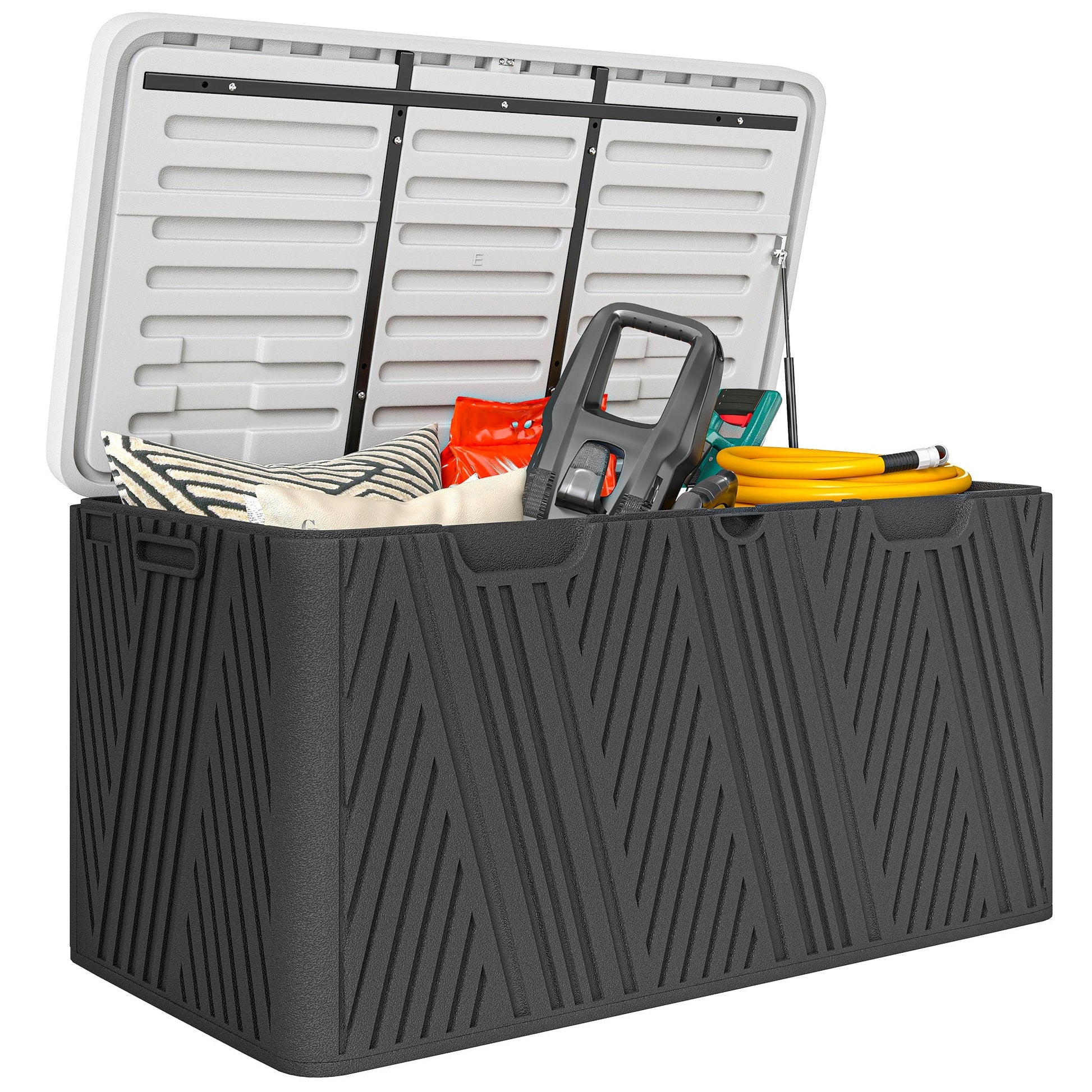 100 Gallon Deck Box Outdoor Storage Box, Waterproof and Lockable , Double-Layer HDPE Patio Storage Box for Patio Furniture, Garden Tools and Pool Accessories