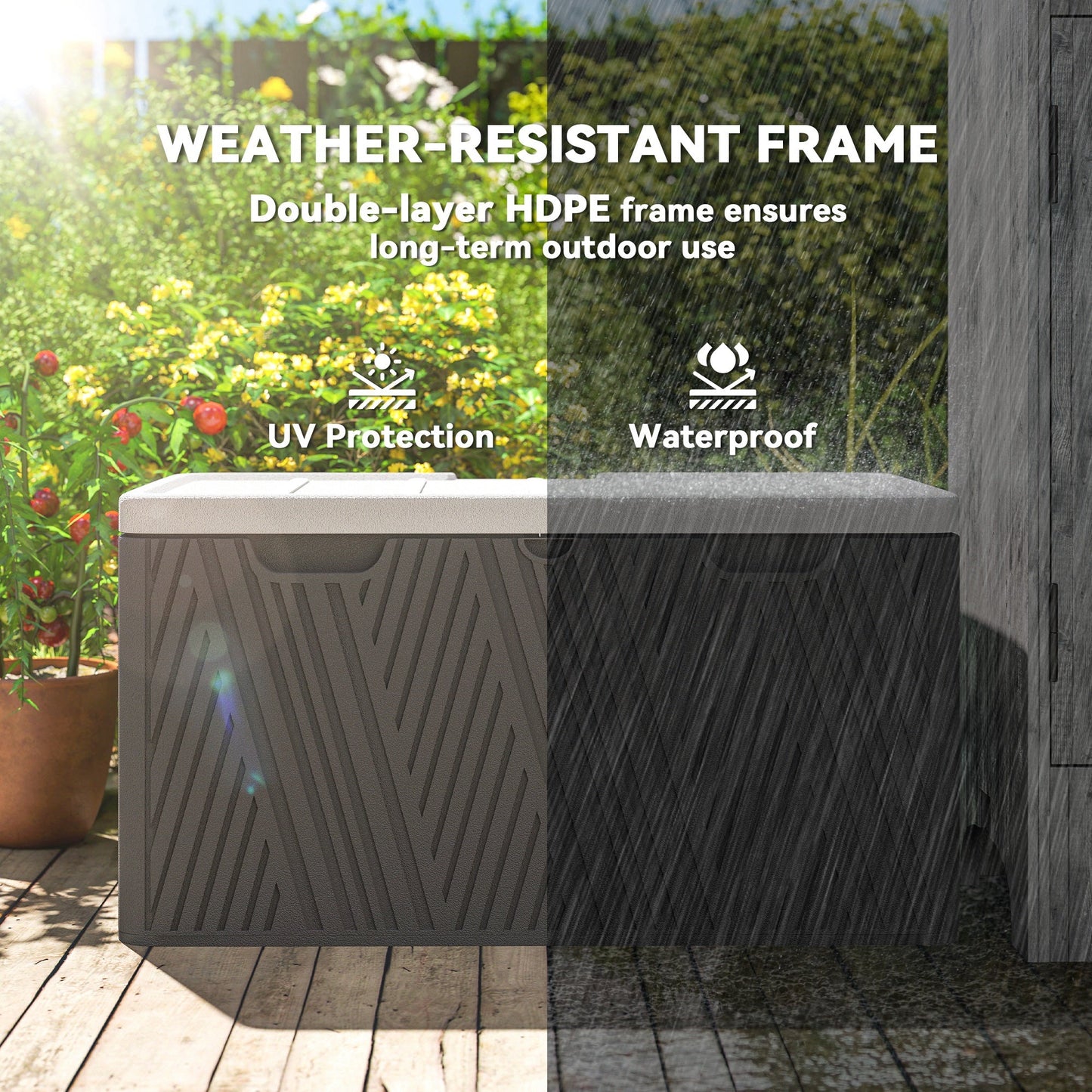 100 Gallon Deck Box Outdoor Storage Box, Waterproof and Lockable , Double-Layer HDPE Patio Storage Box for Patio Furniture, Garden Tools and Pool Accessories