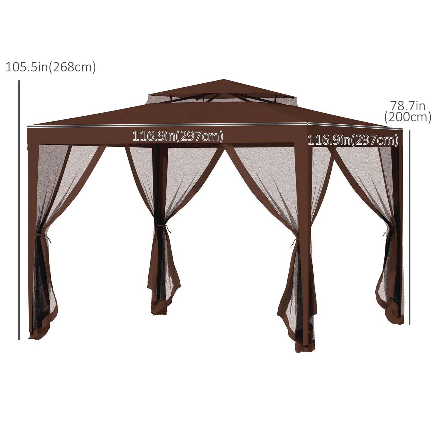 10' x 10' Canopy Tent, Party Tent with Mesh Netting and Double Tier Roof for Backyard, Garden, Patio, Outdoor, Brown