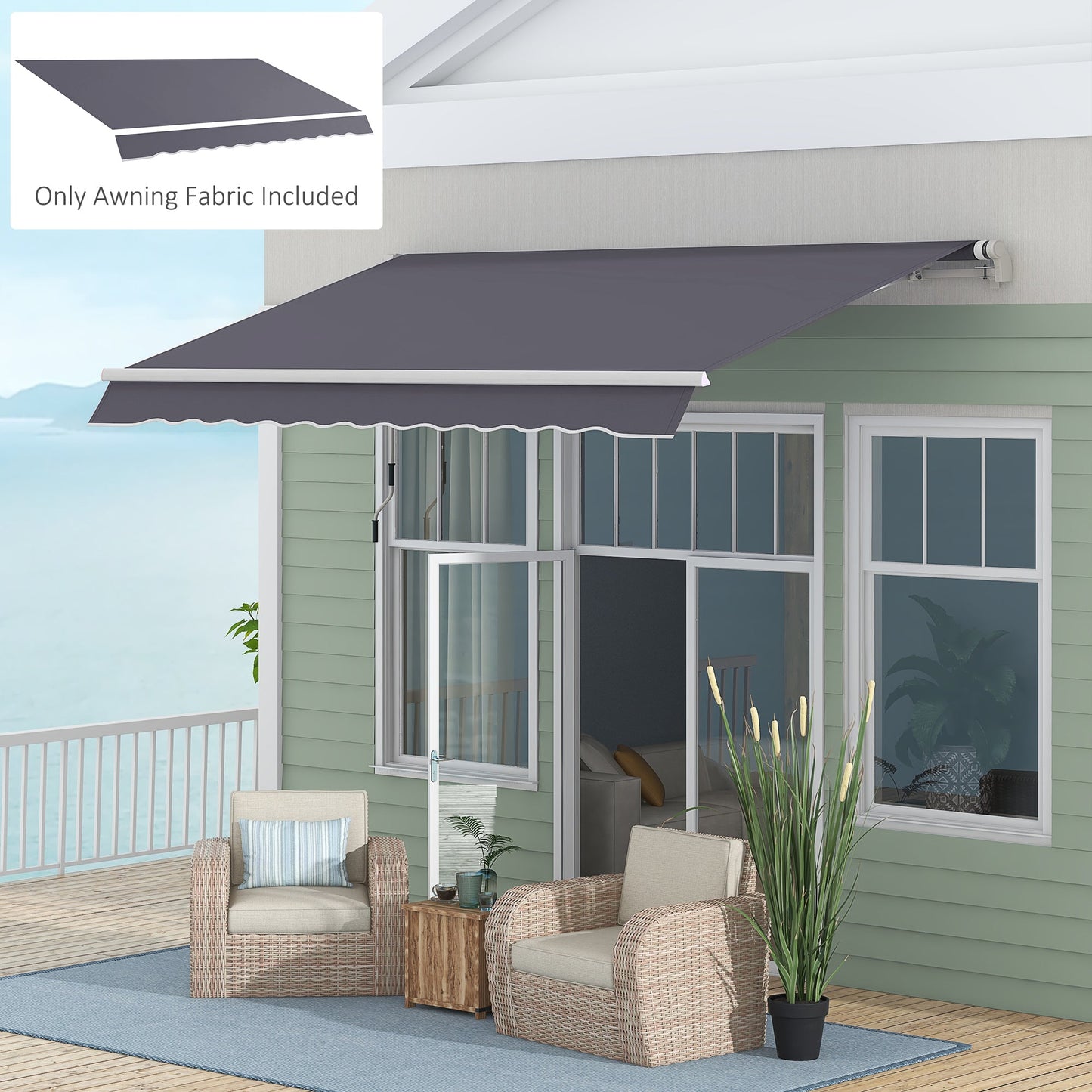 11' x 8' Retractable Awning Fabric Replacement Outdoor Sunshade Canopy Awning Cover, UV Protection, Grey