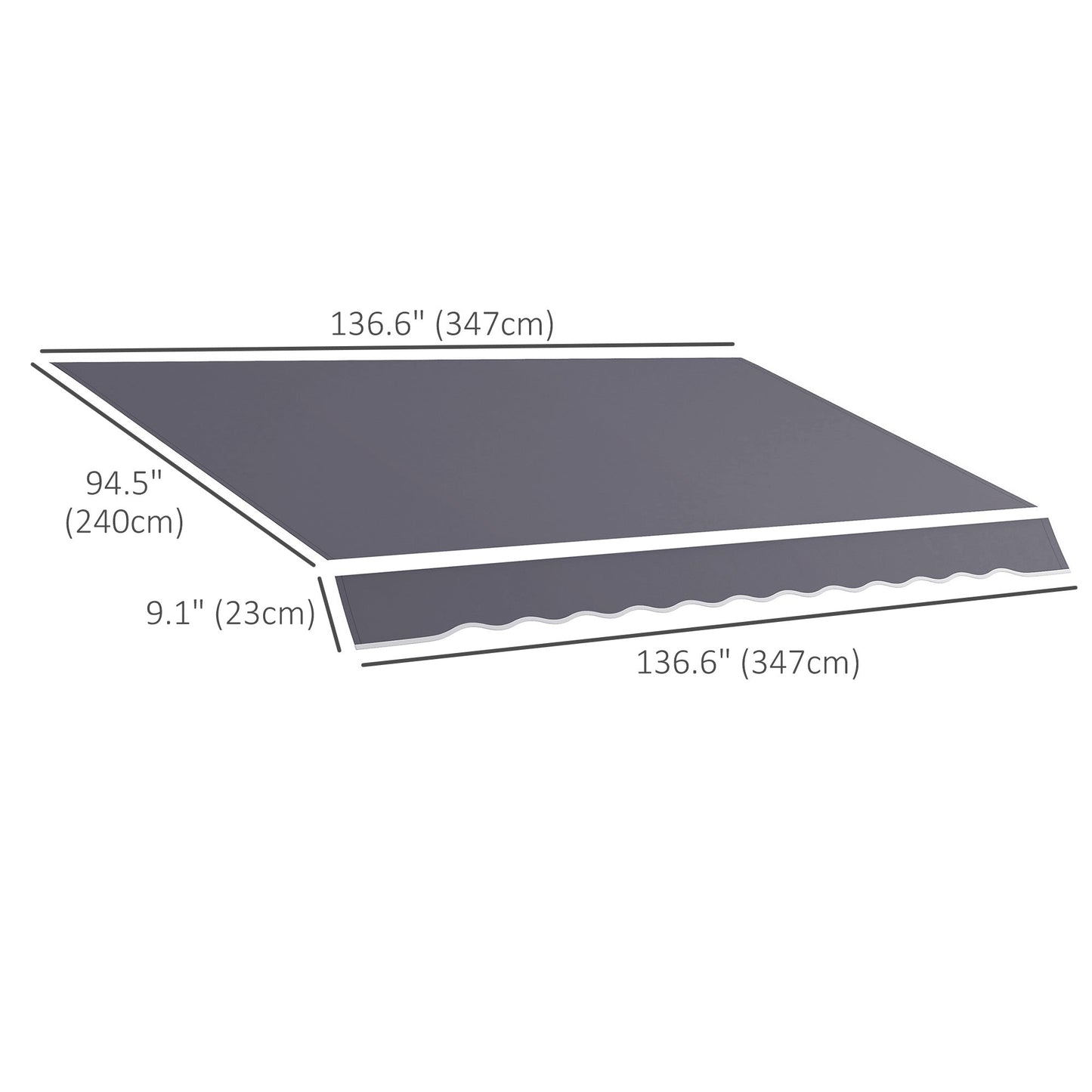11' x 8' Retractable Awning Fabric Replacement Outdoor Sunshade Canopy Awning Cover, UV Protection, Grey