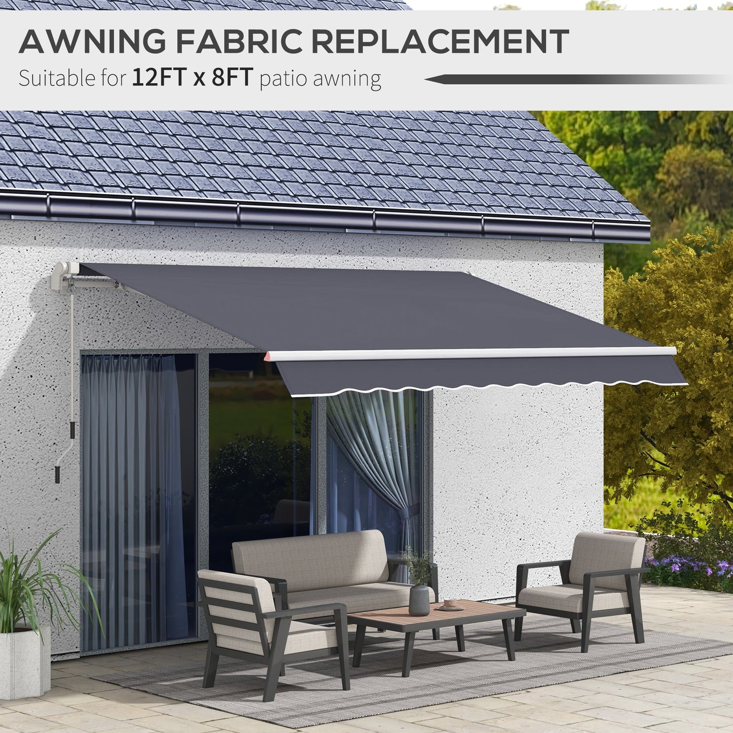 11' x 8' Retractable Awning Fabric Replacement Outdoor Sunshade Canopy Awning Cover, UV Protection, Grey