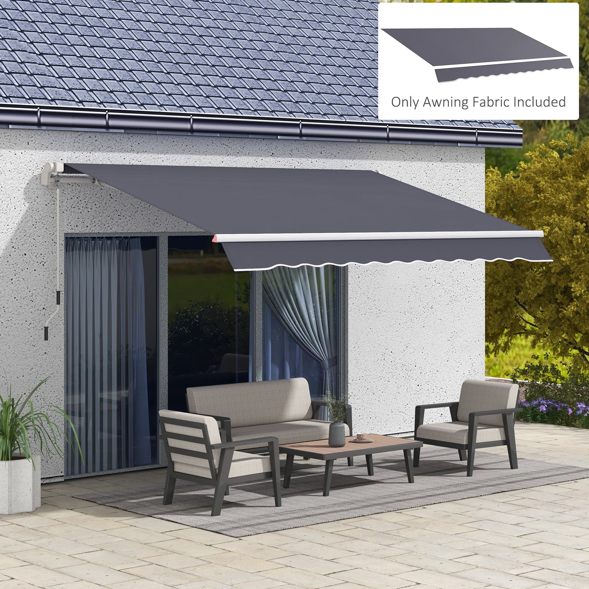 11' x 8' Retractable Awning Fabric Replacement Outdoor Sunshade Canopy Awning Cover, UV Protection, Grey