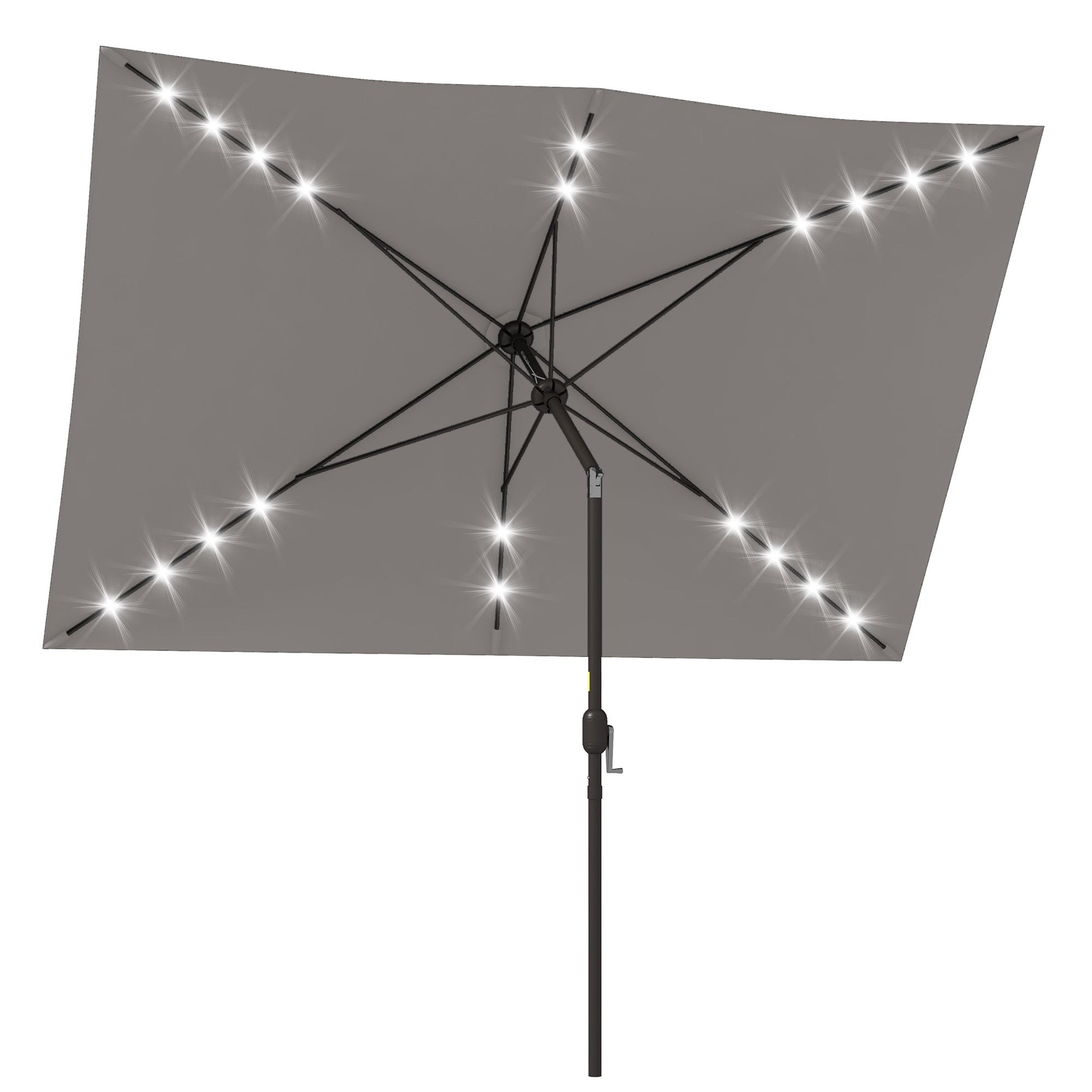 6.5x10ft Patio Umbrella Rectangle Solar Powered Tilt Aluminum Outdoor Market Parasol with LEDs Crank (Light Grey)