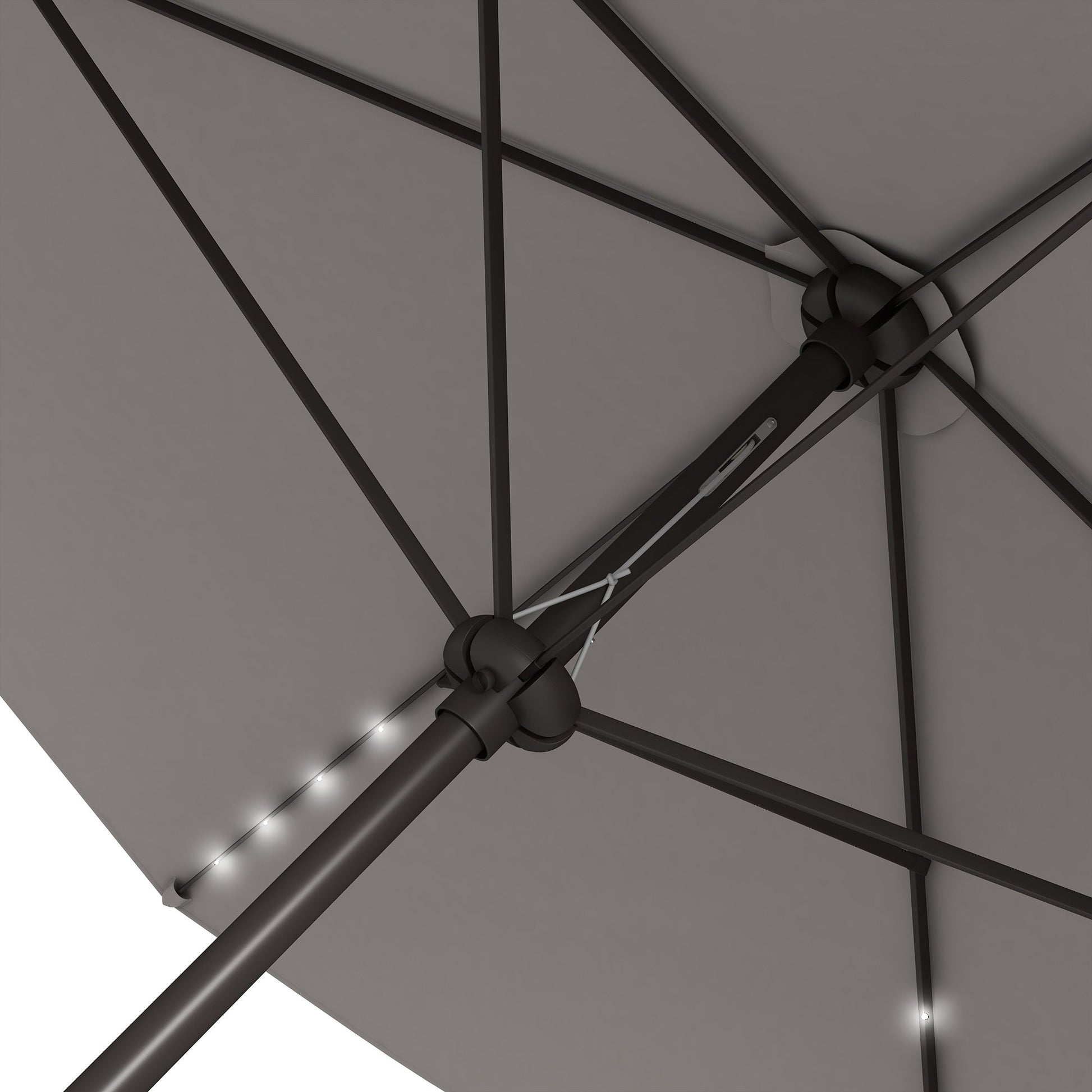 6.5x10ft Patio Umbrella Rectangle Solar Powered Tilt Aluminum Outdoor Market Parasol with LEDs Crank (Light Grey)