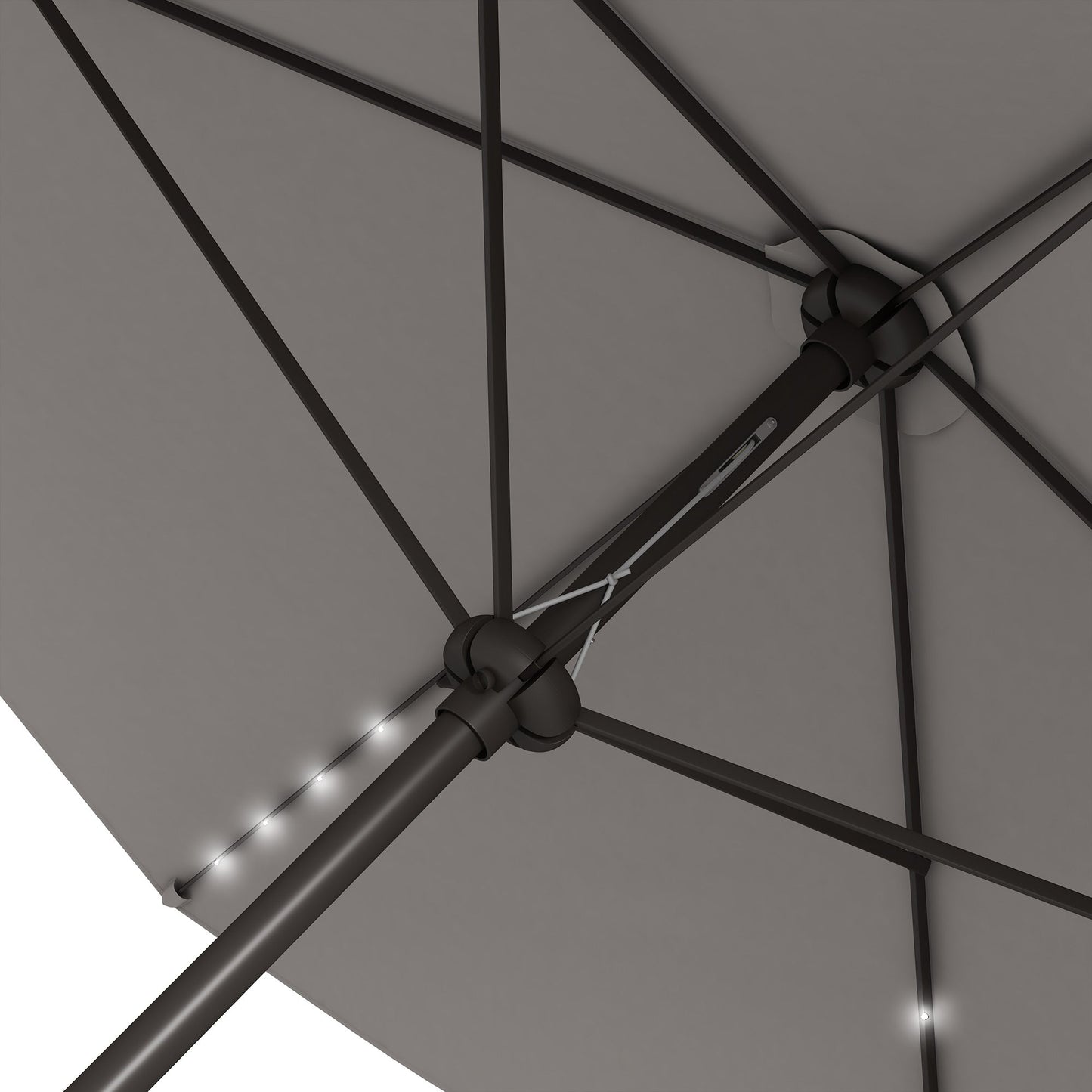 6.5x10ft Patio Umbrella Rectangle Solar Powered Tilt Aluminum Outdoor Market Parasol with LEDs Crank (Light Grey)