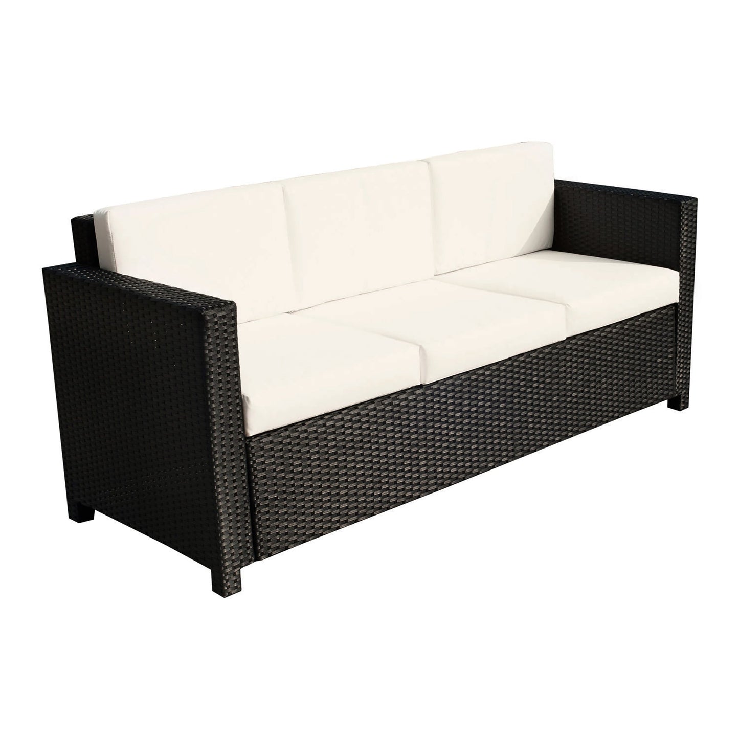 Deluxe 3 Seat Rattan Wicker Sofa Garden Outdoor Patio Furniture with Cushion, Cream White