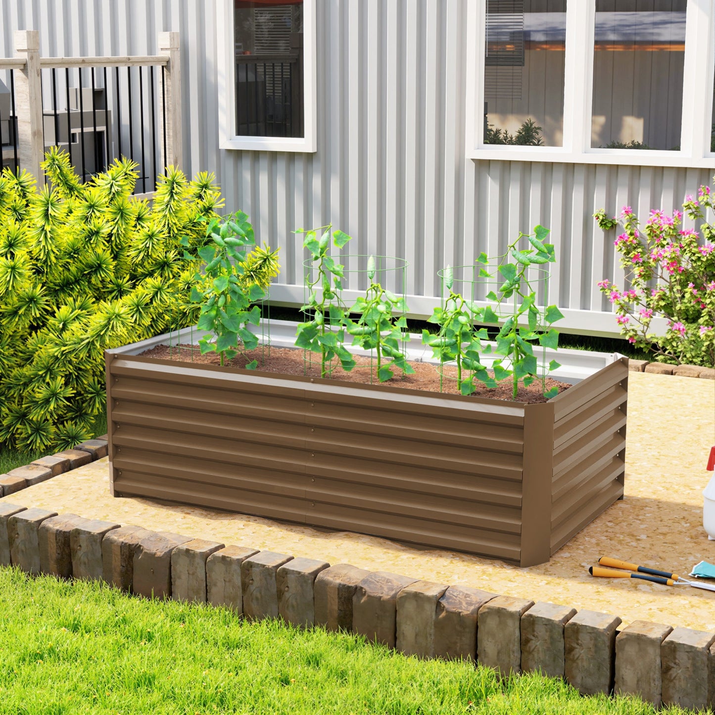 Galvanized Raised Garden Bed, 6' x 3' x 2' Outdoor Metal Planter Box, Standing Raised Bed for Growing Flowers, Herbs and Vegetables, Brown