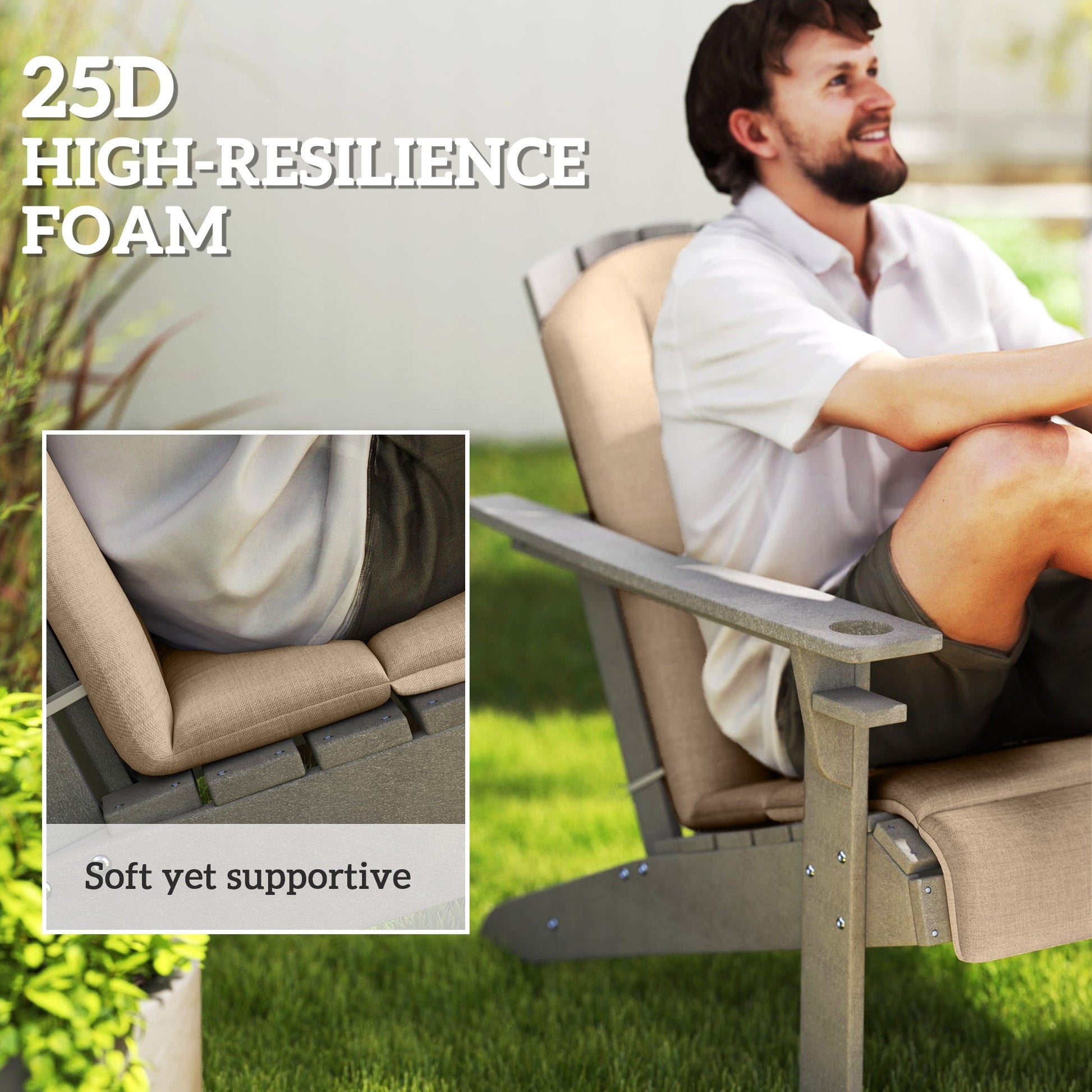 Adirondack Chair Cushion Set of 4, Outdoor Chair Cushions, High Back Patio Chair Cushions with Ties, Non-Slip Replacement Seat Cushion for Patio Furniture, Beige