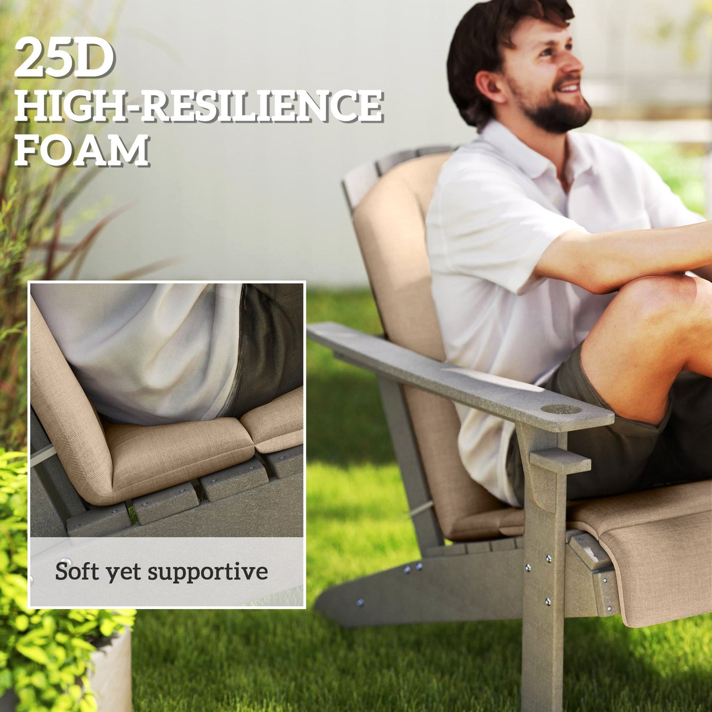 Adirondack Chair Cushion Set of 4, Outdoor Chair Cushions, High Back Patio Chair Cushions with Ties, Non-Slip Replacement Seat Cushion for Patio Furniture, Beige