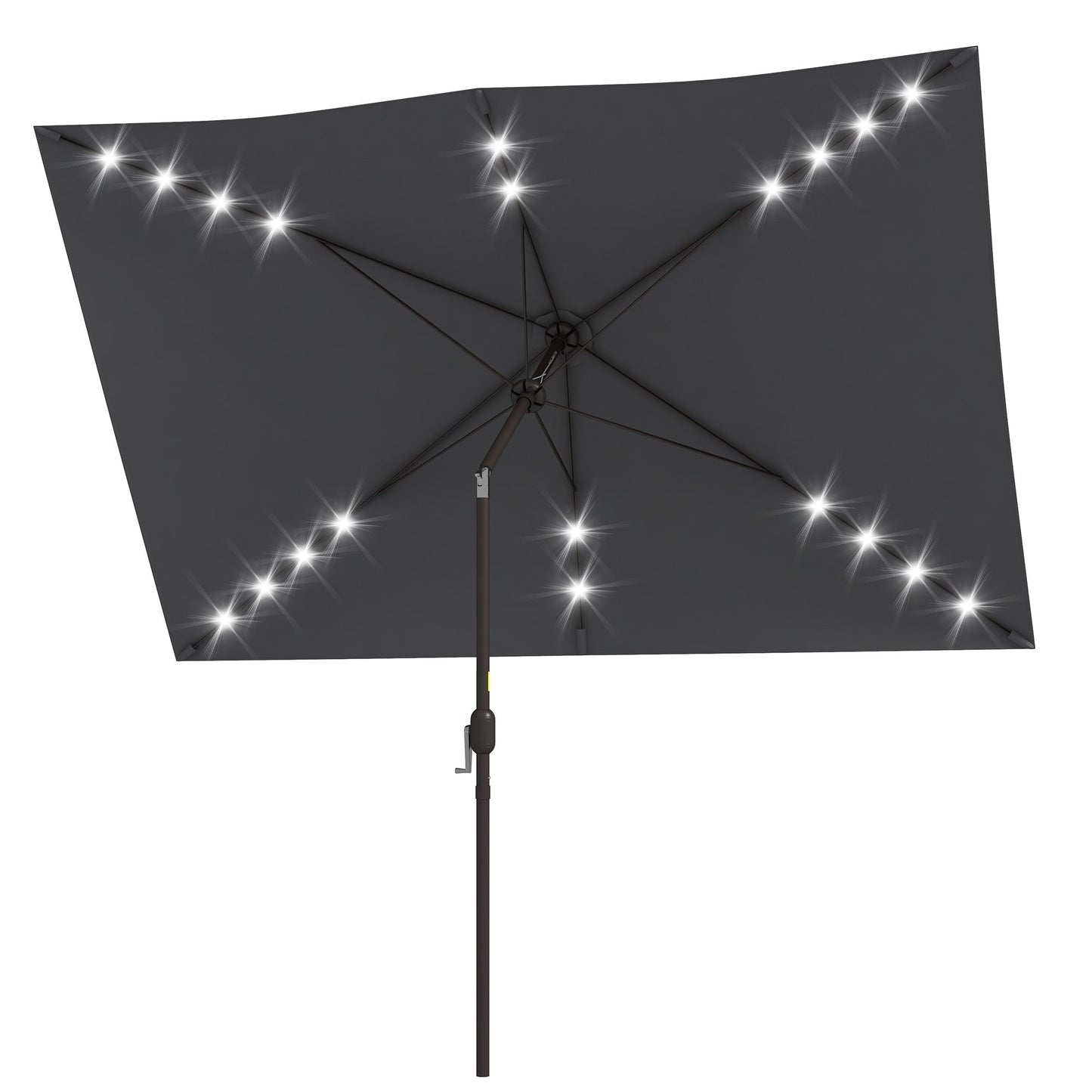 6.5x10ft Patio Umbrella Rectangle Solar Powered Tilt Aluminum Outdoor Market Parasol with LEDs Crank (Dark Grey)