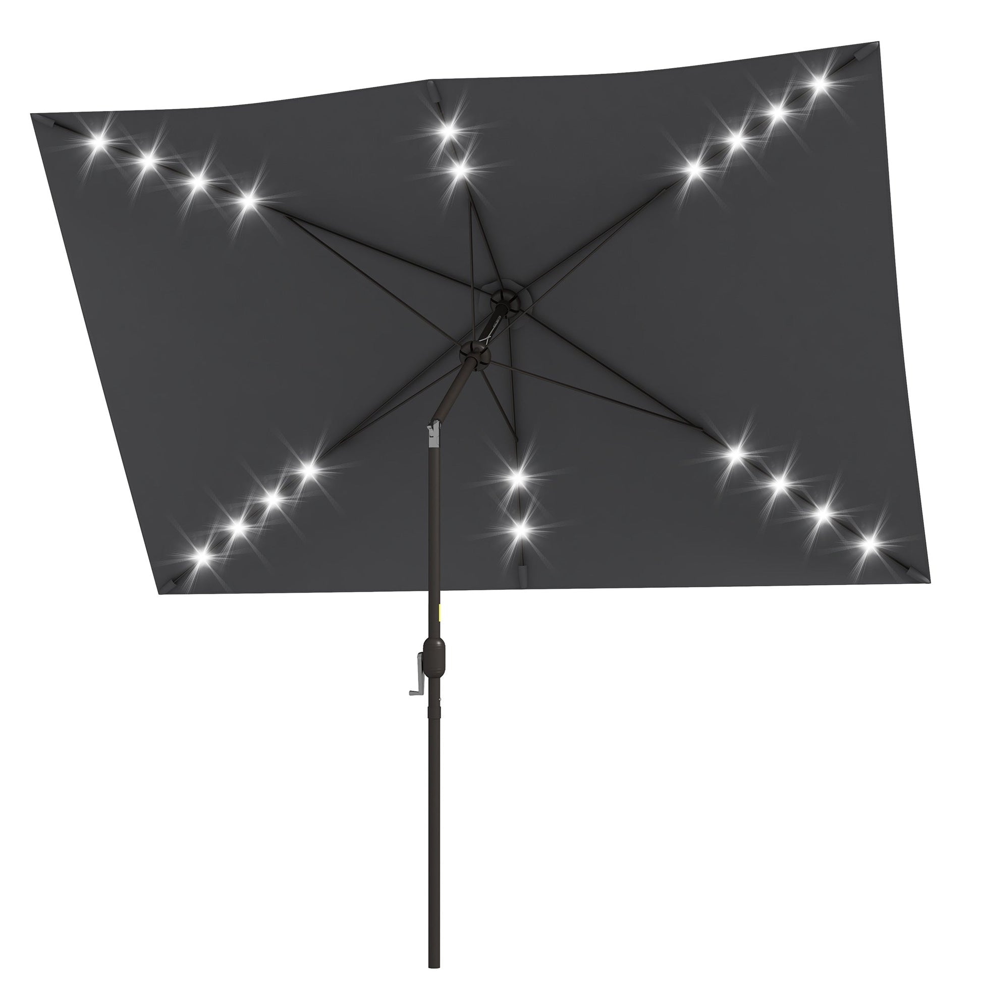 6.5x10ft Patio Umbrella Rectangle Solar Powered Tilt Aluminum Outdoor Market Parasol with LEDs Crank (Dark Grey)