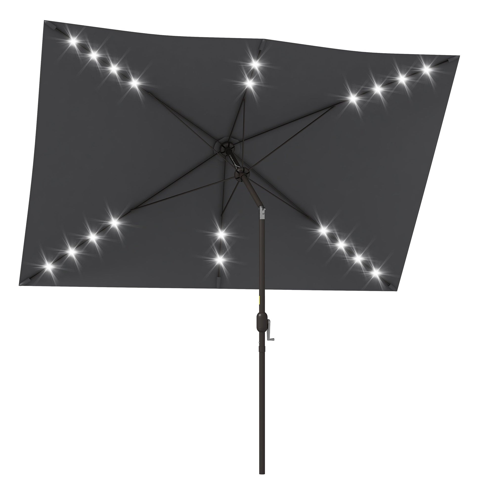 6.5x10ft Patio Umbrella Rectangle Solar Powered Tilt Aluminum Outdoor Market Parasol with LEDs Crank (Dark Grey)