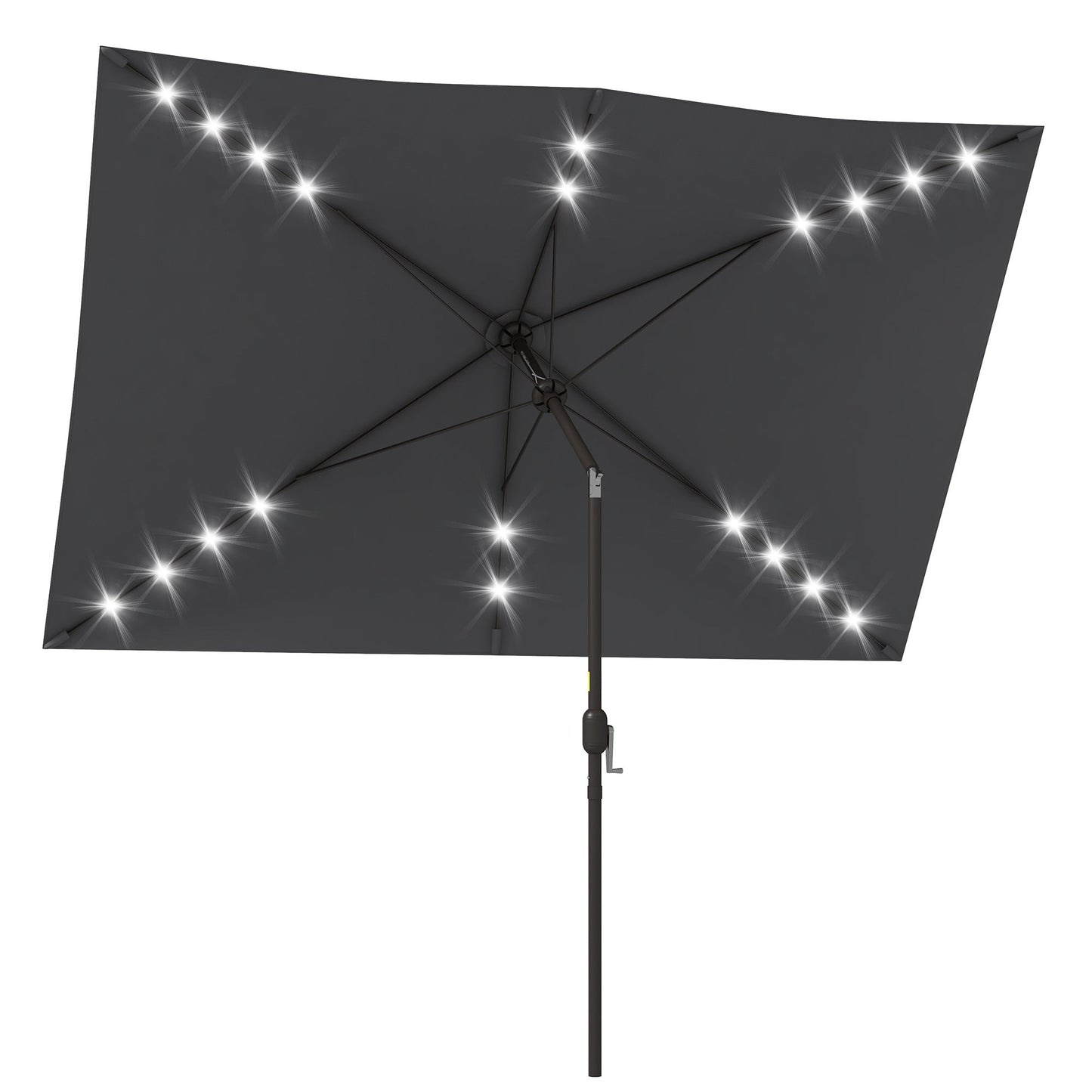 6.5x10ft Patio Umbrella Rectangle Solar Powered Tilt Aluminum Outdoor Market Parasol with LEDs Crank (Dark Grey)