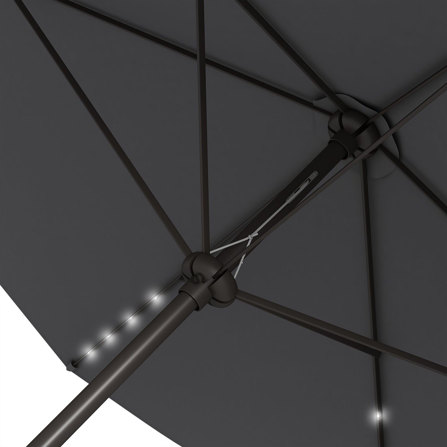 6.5x10ft Patio Umbrella Rectangle Solar Powered Tilt Aluminum Outdoor Market Parasol with LEDs Crank (Dark Grey)