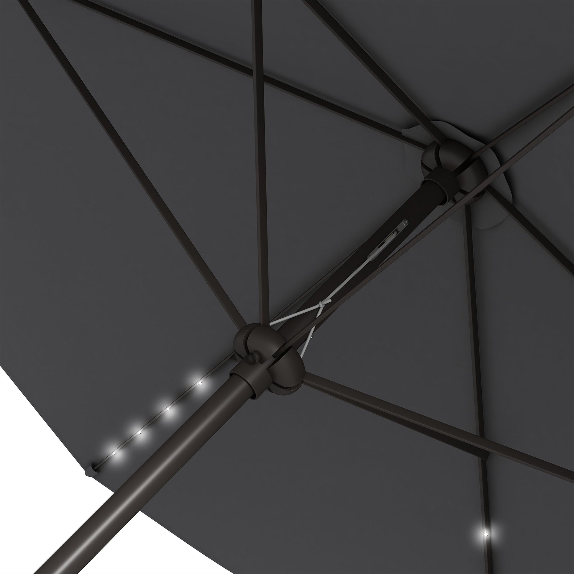 6.5x10ft Patio Umbrella Rectangle Solar Powered Tilt Aluminum Outdoor Market Parasol with LEDs Crank (Dark Grey)