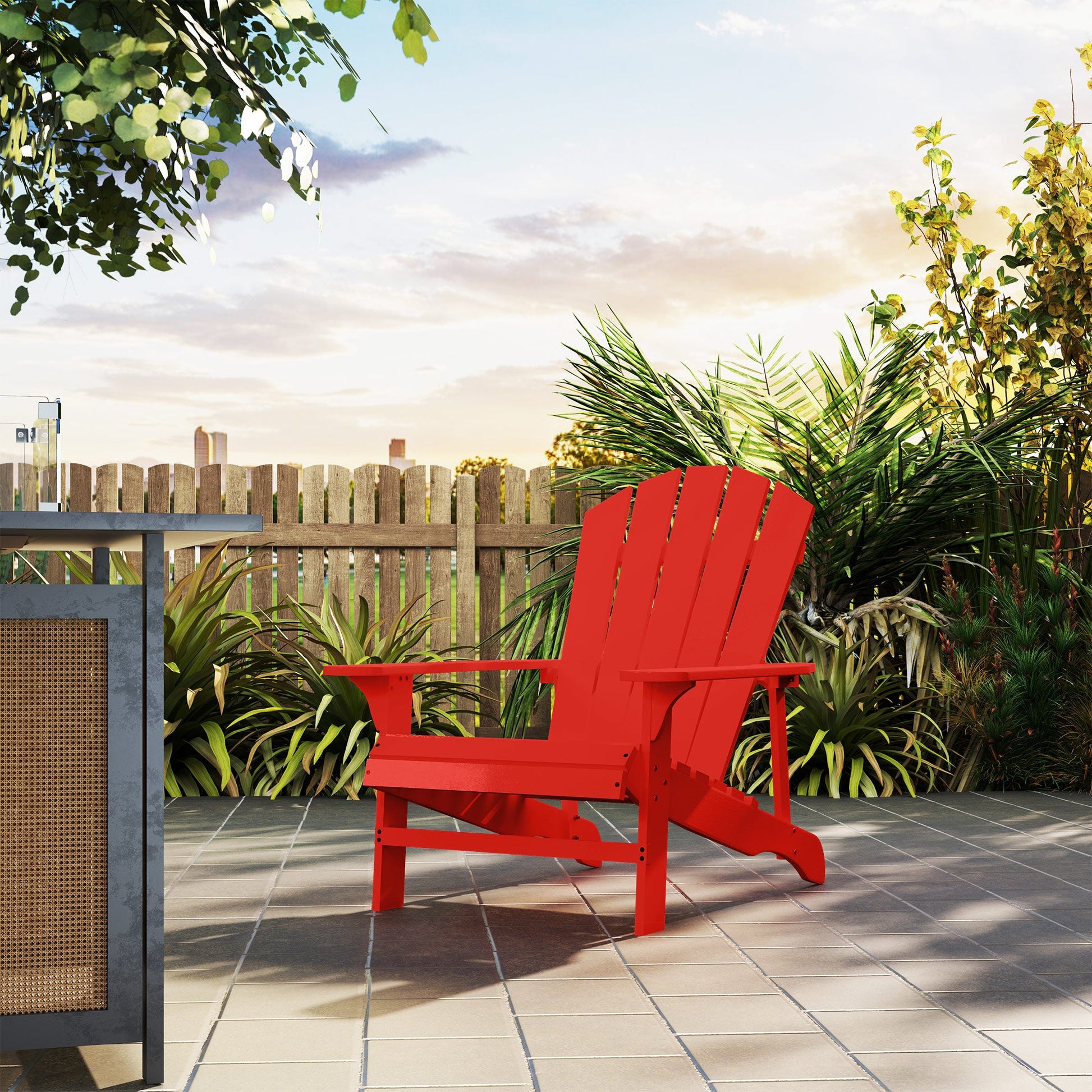 Wood Adirondack Chair, Outdoor Patio Muskoka Chair with Slatted Design for Deck, Garden, Backyard, Fire Pit, Red