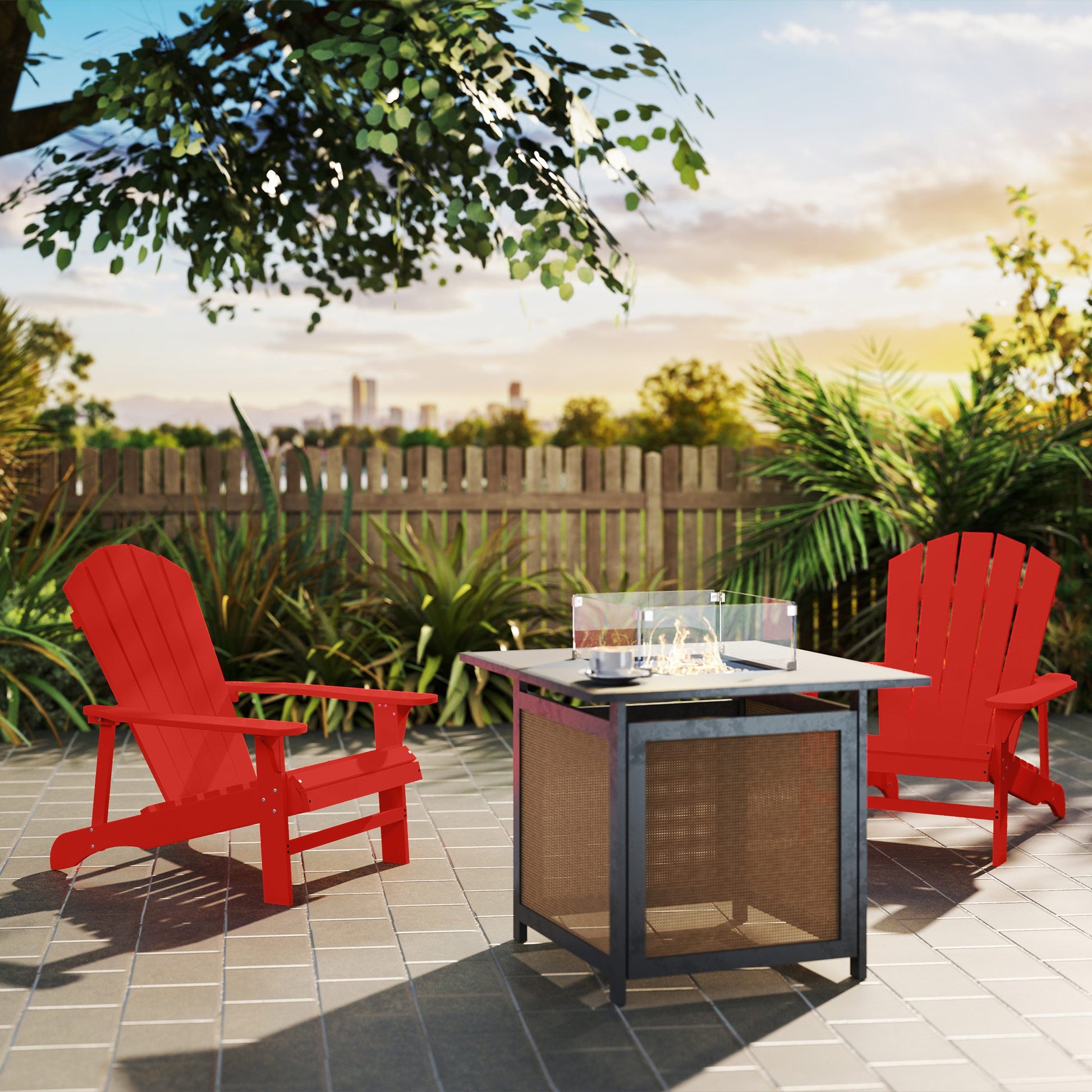 Wood Adirondack Chair, Outdoor Patio Muskoka Chair with Slatted Design for Deck, Garden, Backyard, Fire Pit, Red