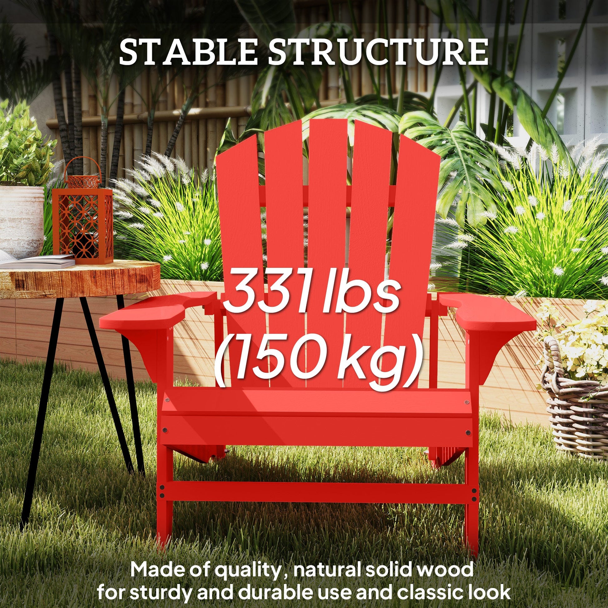 Wood Adirondack Chair, Outdoor Patio Muskoka Chair with Slatted Design for Deck, Garden, Backyard, Fire Pit, Red