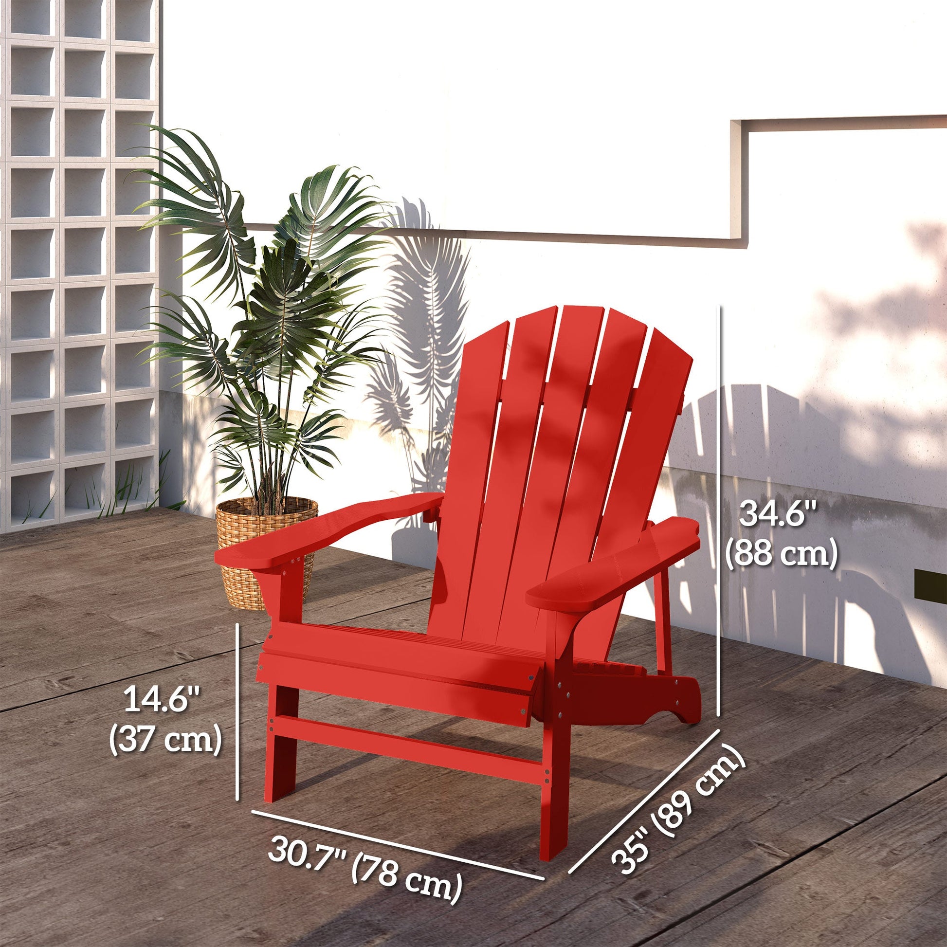 Wood Adirondack Chair, Outdoor Patio Muskoka Chair with Slatted Design for Deck, Garden, Backyard, Fire Pit, Red