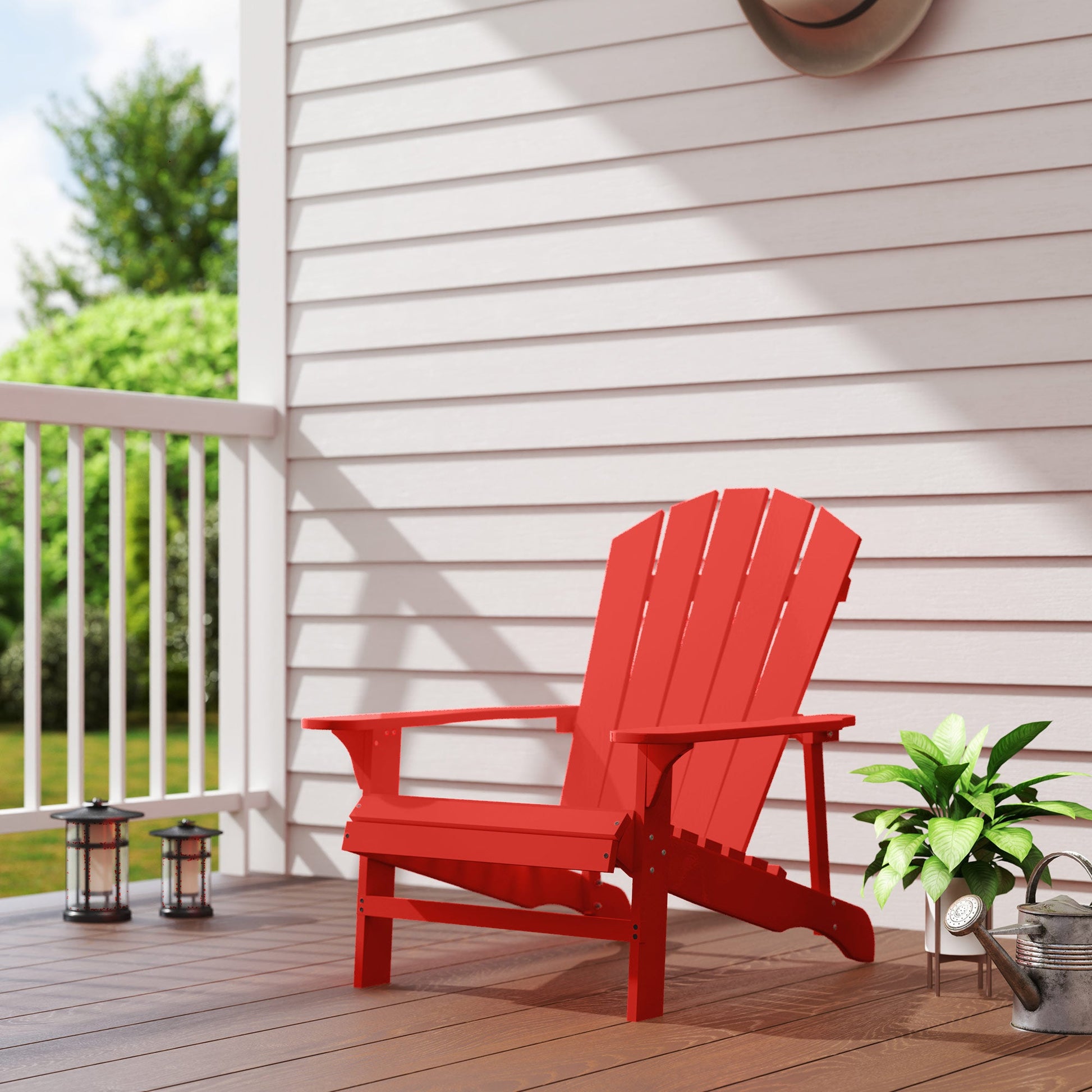 Wood Adirondack Chair, Outdoor Patio Muskoka Chair with Slatted Design for Deck, Garden, Backyard, Fire Pit, Red