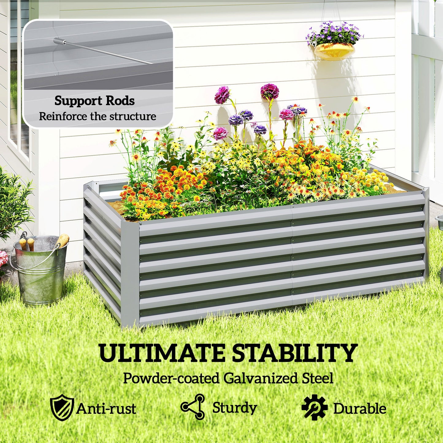Galvanized Raised Garden Bed, 6' x 3' x 2' Outdoor Metal Planter Box, Standing Raised Bed for Growing Flowers, Herbs and Vegetables, Light Grey