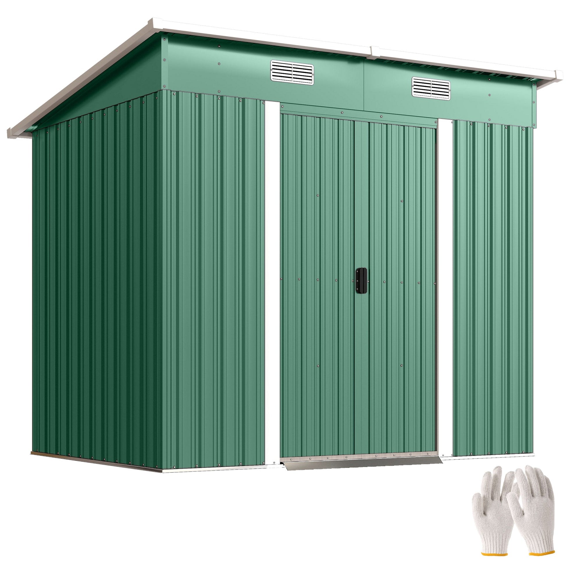 7'x 4' Outdoor Storage Shed, Metal Garden Shed with Lockable Double Doors, Foundation Kit and Vents for Patio, Backyard, Tool Storage, Green
