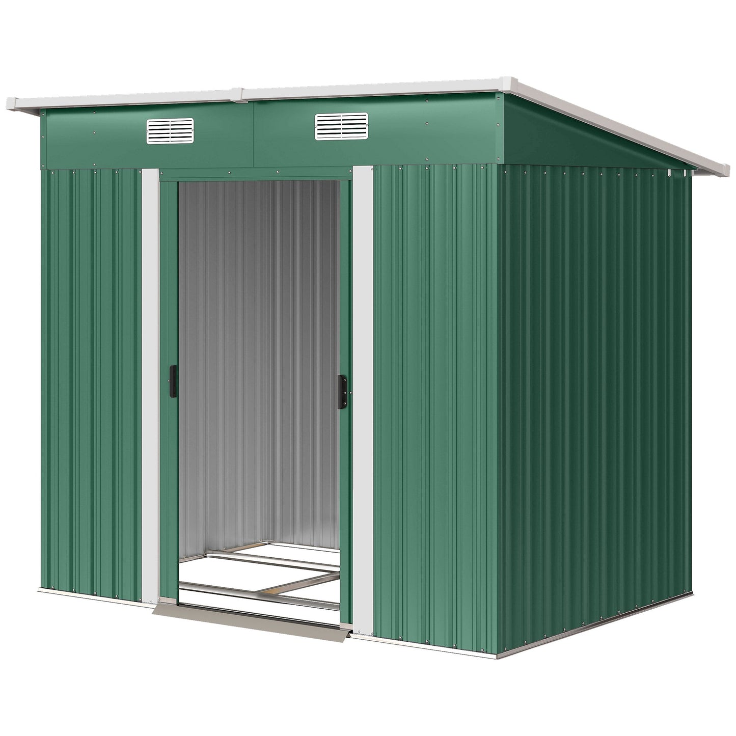 7'x 4' Outdoor Storage Shed, Metal Garden Shed with Lockable Double Doors, Foundation Kit and Vents for Patio, Backyard, Tool Storage, Green