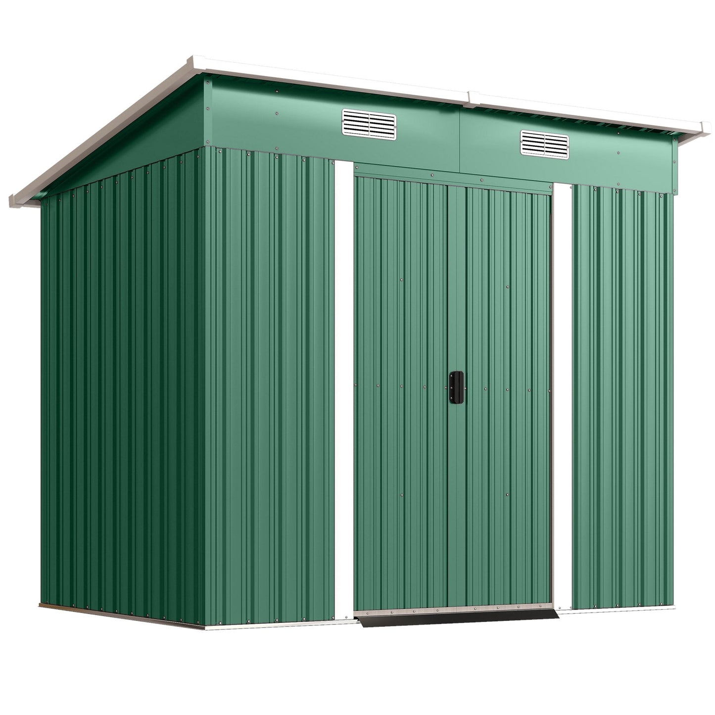 7'x 4' Outdoor Storage Shed, Metal Garden Shed with Lockable Double Doors, Foundation Kit and Vents for Patio, Backyard, Tool Storage, Green