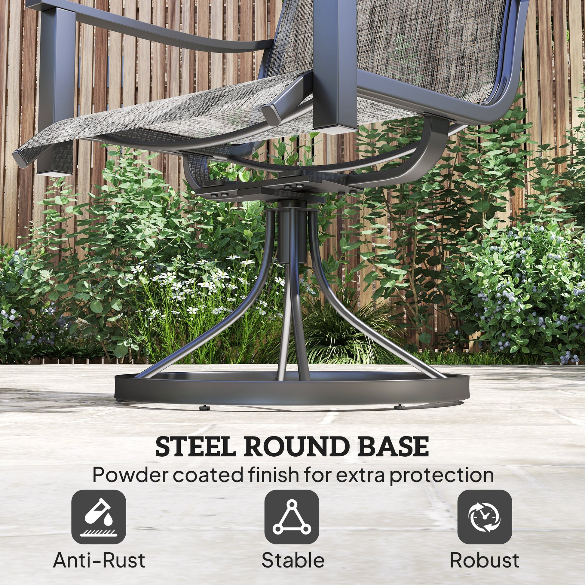 Outdoor Swivel Chair Set of 2, Rocking Swivel Patio Chairs with Breathable Mesh Seat and High Back, Outdoor Dining Chairs with Curved Armrests and Steel Frame, Mixed Grey