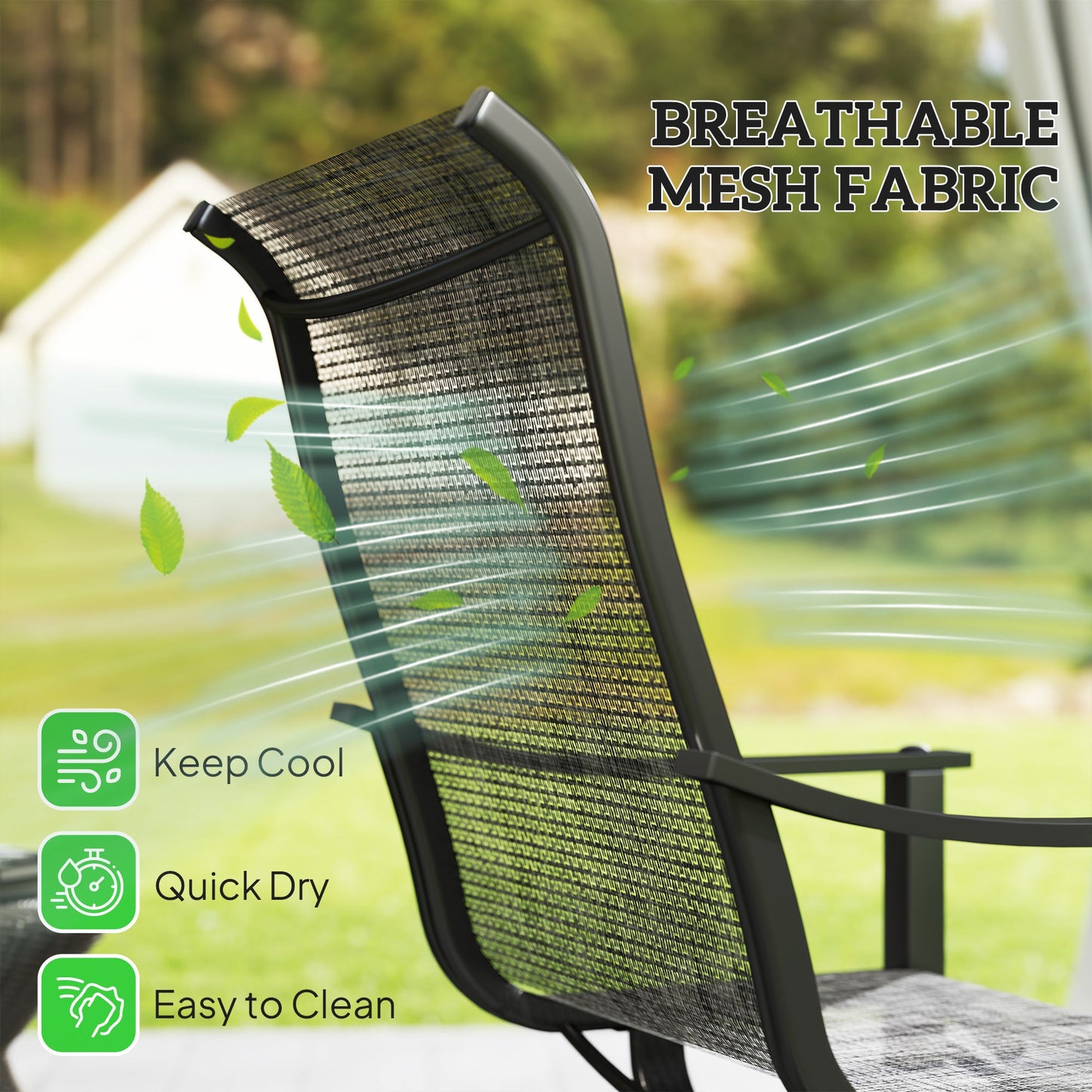 Outdoor Swivel Chair Set of 2, Rocking Swivel Patio Chairs with Breathable Mesh Seat and High Back, Outdoor Dining Chairs with Curved Armrests and Steel Frame, Mixed Grey