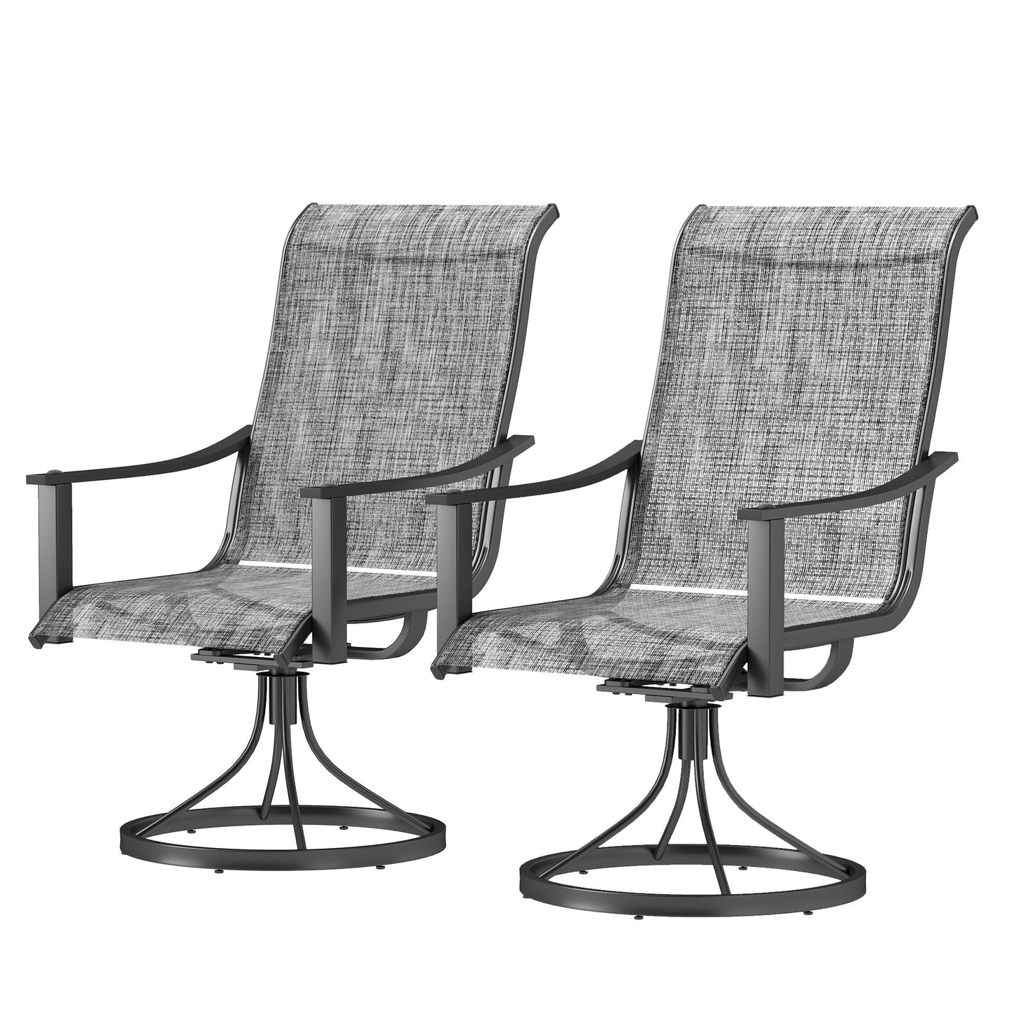 Outdoor Swivel Chair Set of 2, Rocking Swivel Patio Chairs with Breathable Mesh Seat and High Back, Outdoor Dining Chairs with Curved Armrests and Steel Frame, Mixed Grey