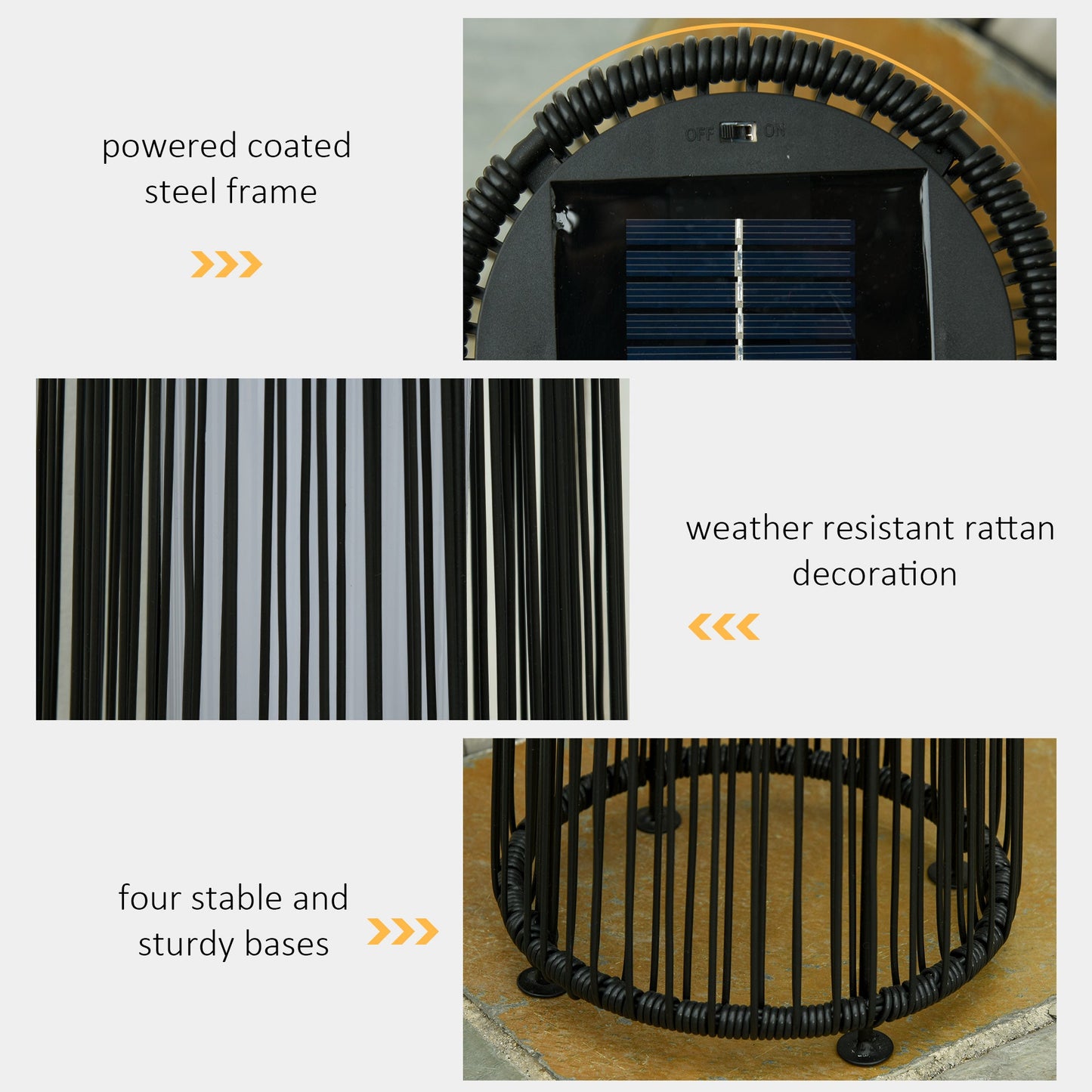 Wicker Solar Floor Lamp, 24" Solar Powered Outdoor Lamp with Auto On/Off LED Lights, IP44 Waterproof, Decorative Outdoor Lantern for Patio, Porch, Pathway, Black