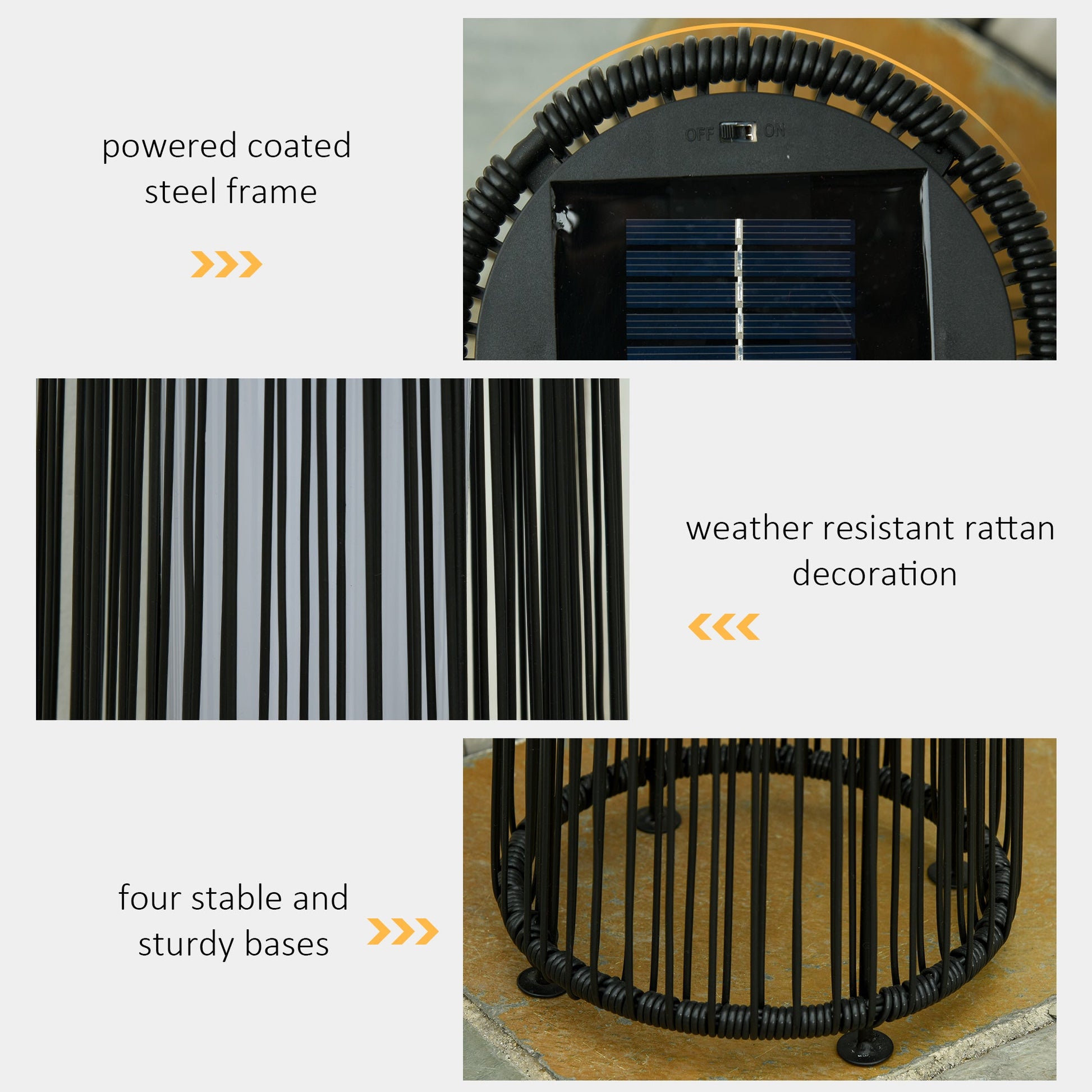 Wicker Solar Floor Lamp, 24" Solar Powered Outdoor Lamp with Auto On/Off LED Lights, IP44 Waterproof, Decorative Outdoor Lantern for Patio, Porch, Pathway, Black
