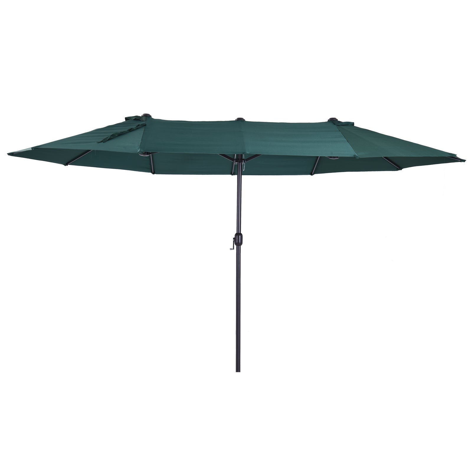 15ft Double-sided Patio Umbrella with Twin Canopy, Extra Large Outdoor Parasol with Crank for Pool, Deck, Market, Dark Green
