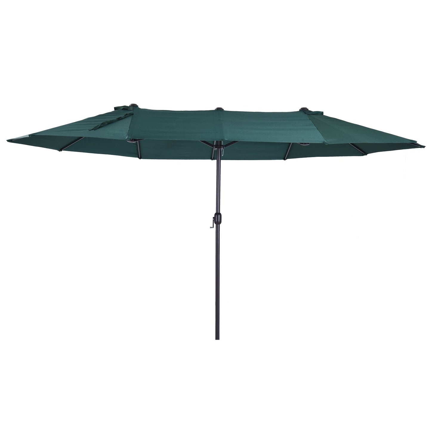 15ft Double-sided Patio Umbrella with Twin Canopy, Extra Large Outdoor Parasol with Crank for Pool, Deck, Market, Dark Green