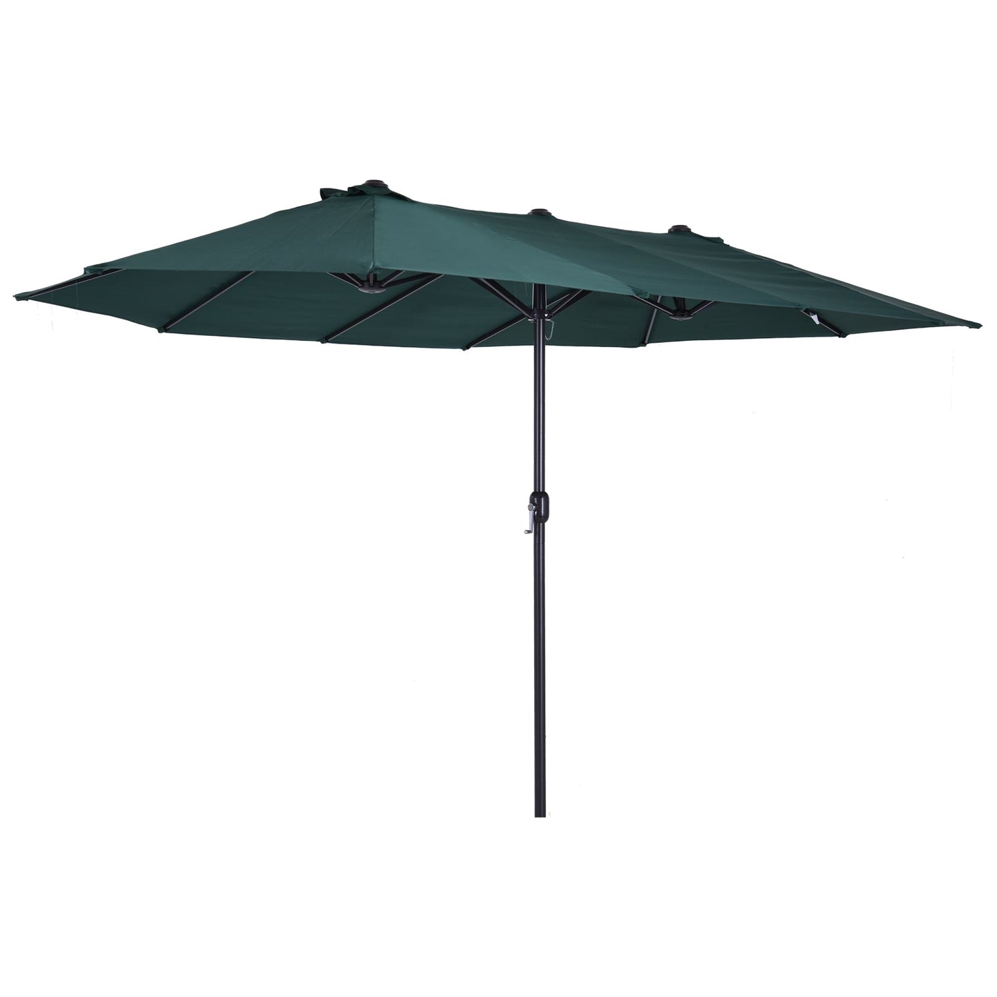 15ft Double-sided Patio Umbrella with Twin Canopy, Extra Large Outdoor Parasol with Crank for Pool, Deck, Market, Dark Green