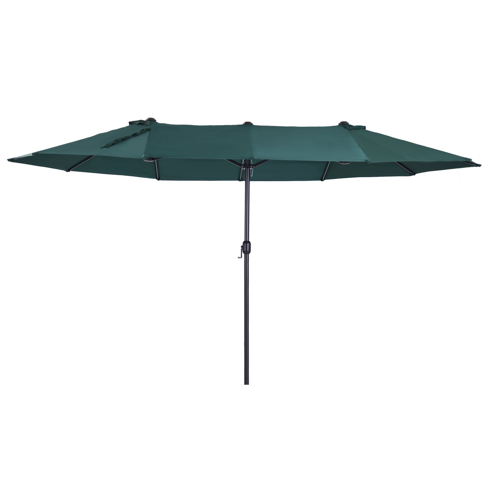 15ft Double-sided Patio Umbrella with Twin Canopy, Extra Large Outdoor Parasol with Crank for Pool, Deck, Market, Dark Green