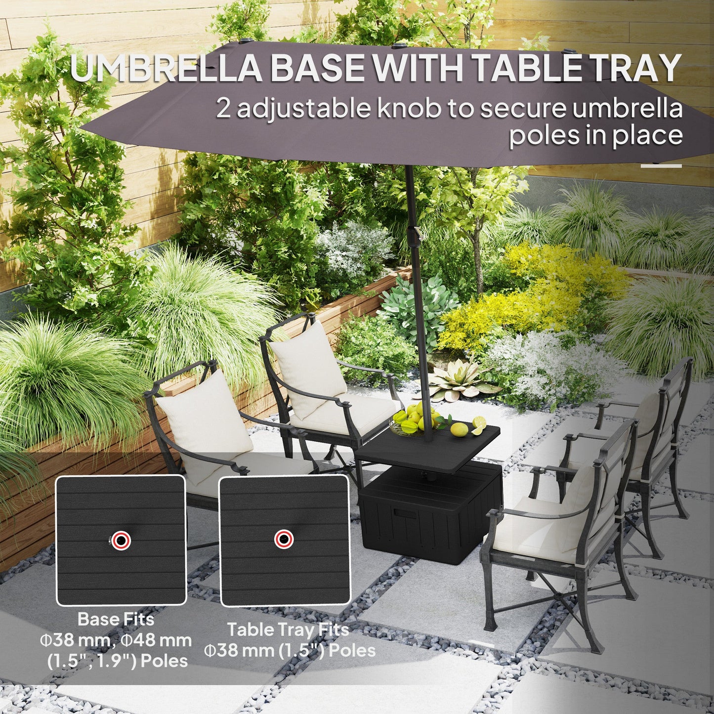 Patio Umbrella Weighted Base with Table Tray, Heavy Duty Umbrella Base with Wheels Handles, 176lbs with Stand Filling, Patio Umbrella Stand Base for Garden Poolside, Black