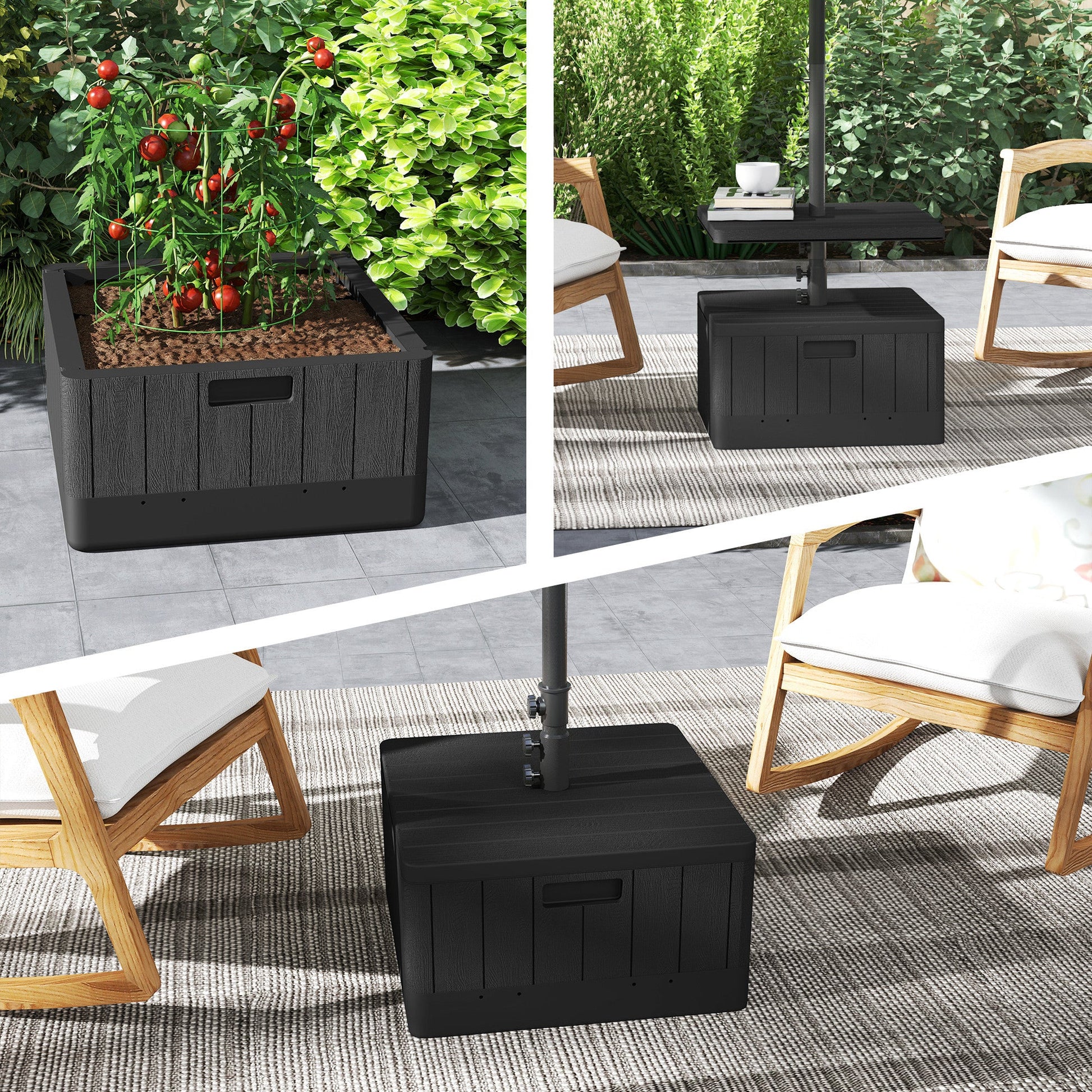 Patio Umbrella Weighted Base with Table Tray, Heavy Duty Umbrella Base with Wheels Handles, 176lbs with Stand Filling, Patio Umbrella Stand Base for Garden Poolside, Black