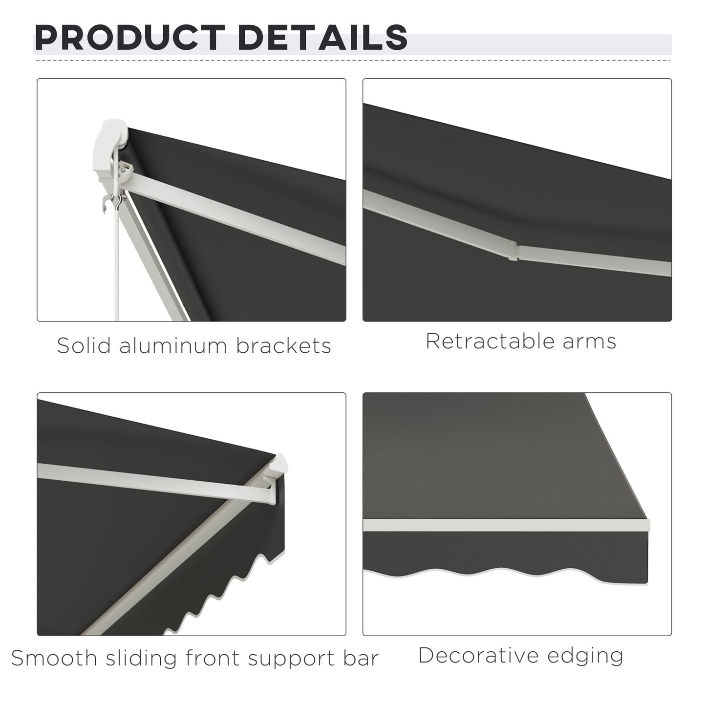 12' x 10' Electric Awning, Retractable Awning Sun Shade Shelter with Remote Controller, Manual Crank Handle and Aluminum Frame, for Deck, Balcony, Yard, Dark Grey
