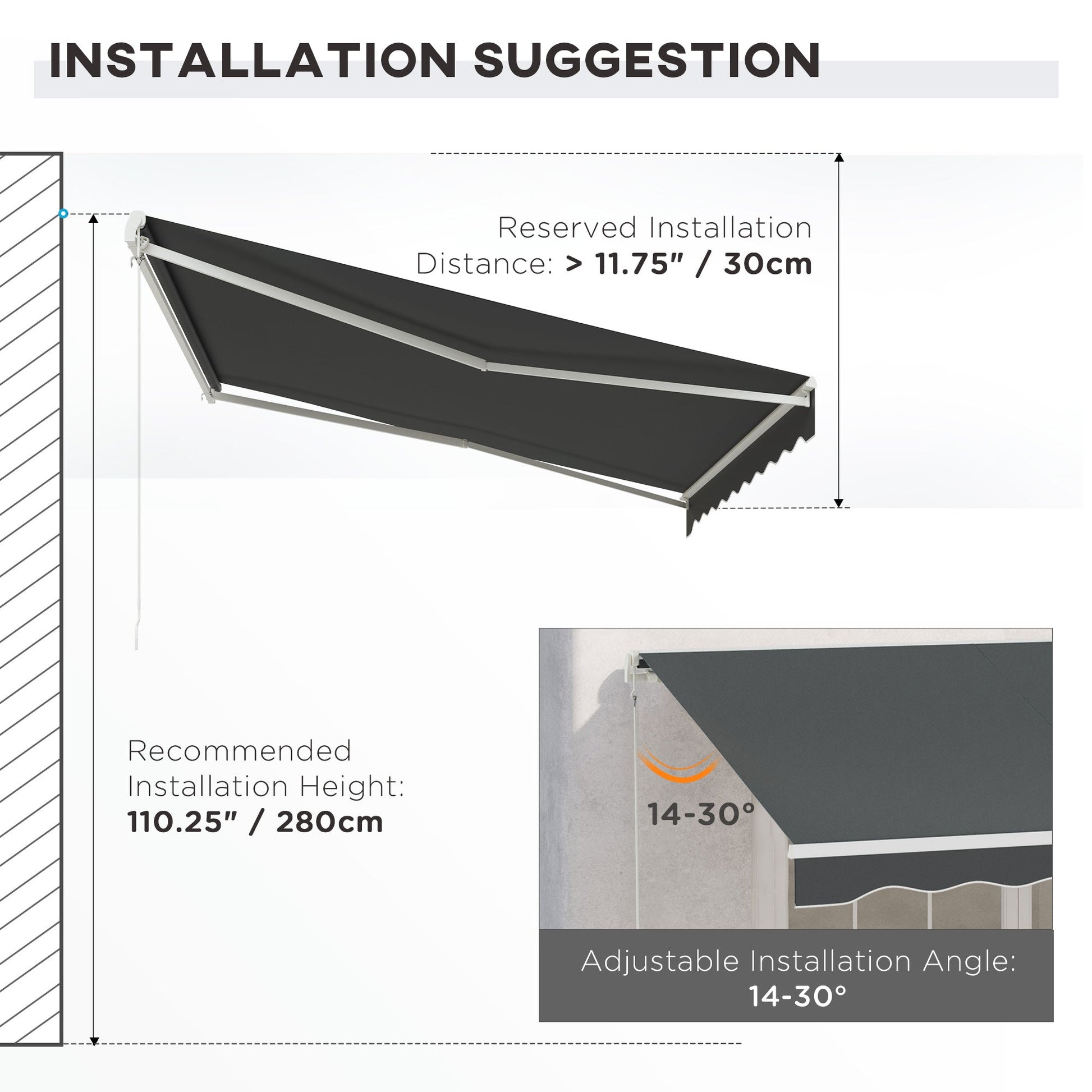 12' x 10' Electric Awning, Retractable Awning Sun Shade Shelter with Remote Controller, Manual Crank Handle and Aluminum Frame, for Deck, Balcony, Yard, Dark Grey