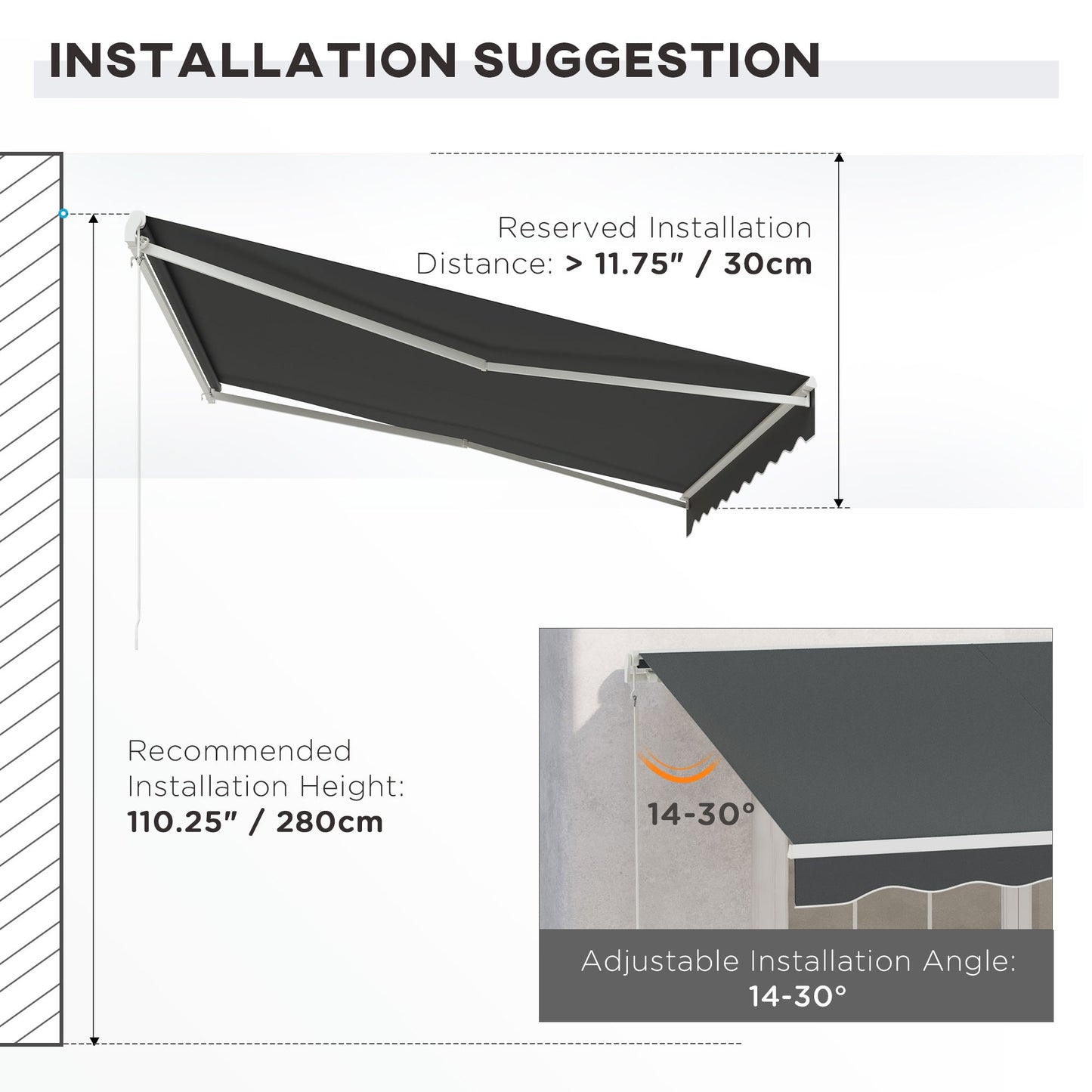 12' x 10' Electric Awning, Retractable Awning Sun Shade Shelter with Remote Controller, Manual Crank Handle and Aluminum Frame, for Deck, Balcony, Yard, Dark Grey