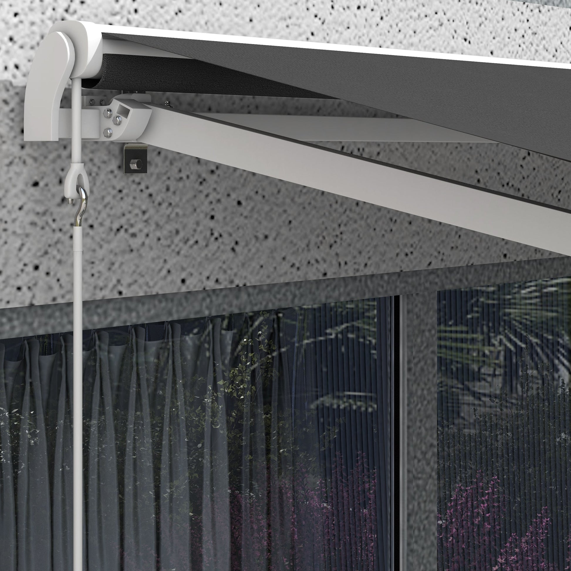 12' x 10' Electric Awning, Retractable Awning Sun Shade Shelter with Remote Controller, Manual Crank Handle and Aluminum Frame, for Deck, Balcony, Yard, Dark Grey
