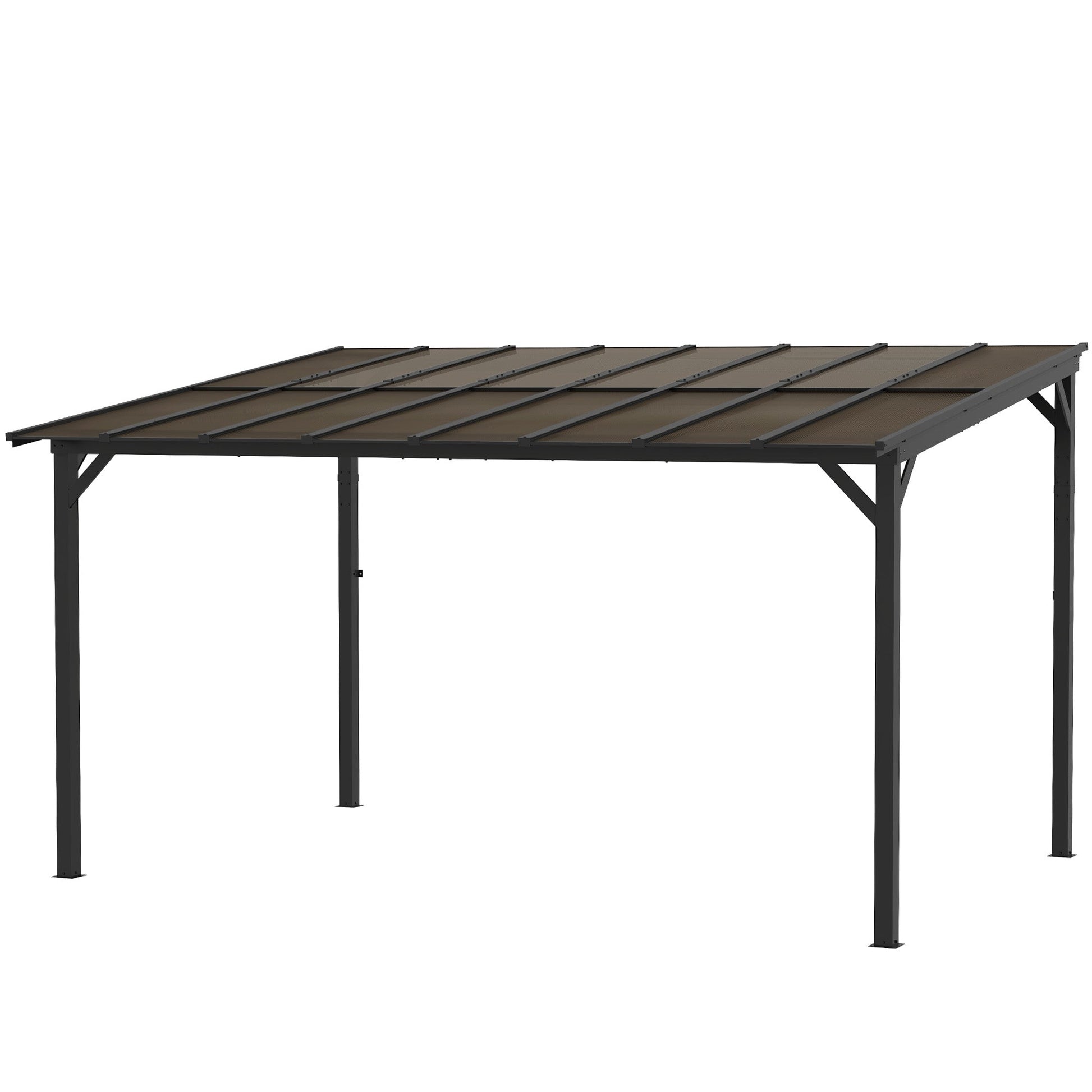 10' x 14' Outdoor Pergola with UPF 50+ and Waterproof Polycarbonate Roof, Wall-Mounted / Free Standing Hardtop Gazebo, Wind-resistant for Patio Deck Backyard, Dark Grey