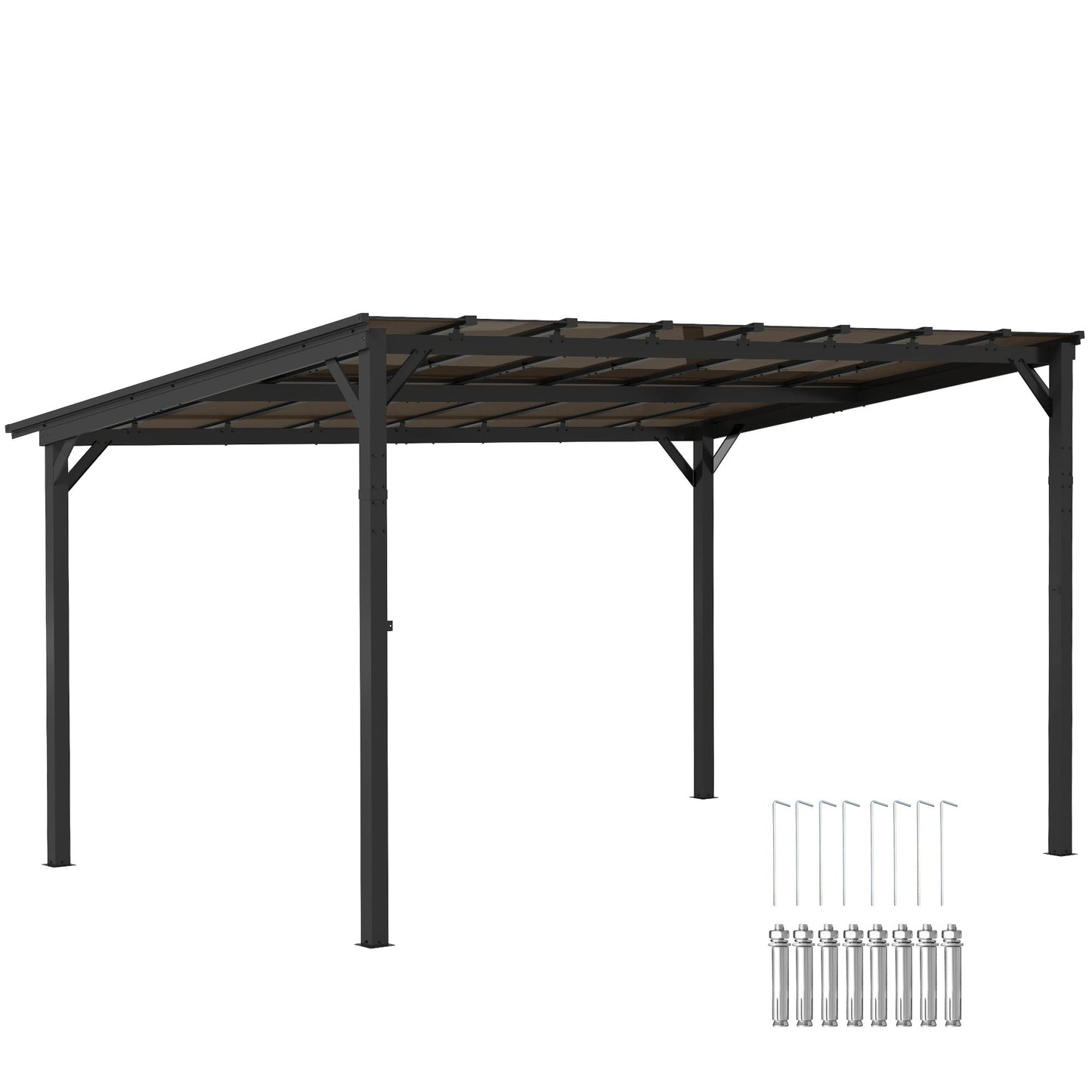 10' x 14' Outdoor Pergola with UPF 50+ and Waterproof Polycarbonate Roof, Wall-Mounted / Free Standing Hardtop Gazebo, Wind-resistant for Patio Deck Backyard, Dark Grey