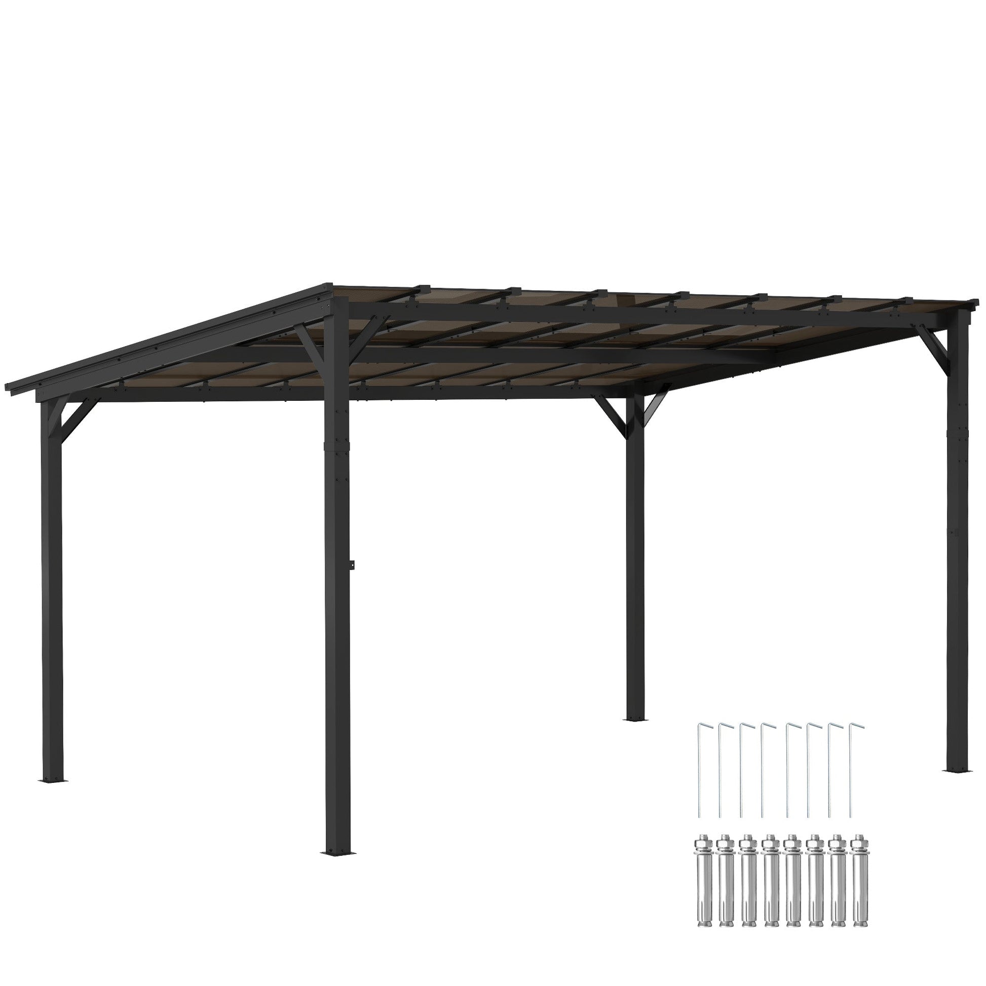 10' x 14' Outdoor Pergola with UPF 50+ and Waterproof Polycarbonate Roof, Wall-Mounted / Free Standing Hardtop Gazebo, Wind-resistant for Patio Deck Backyard, Dark Grey