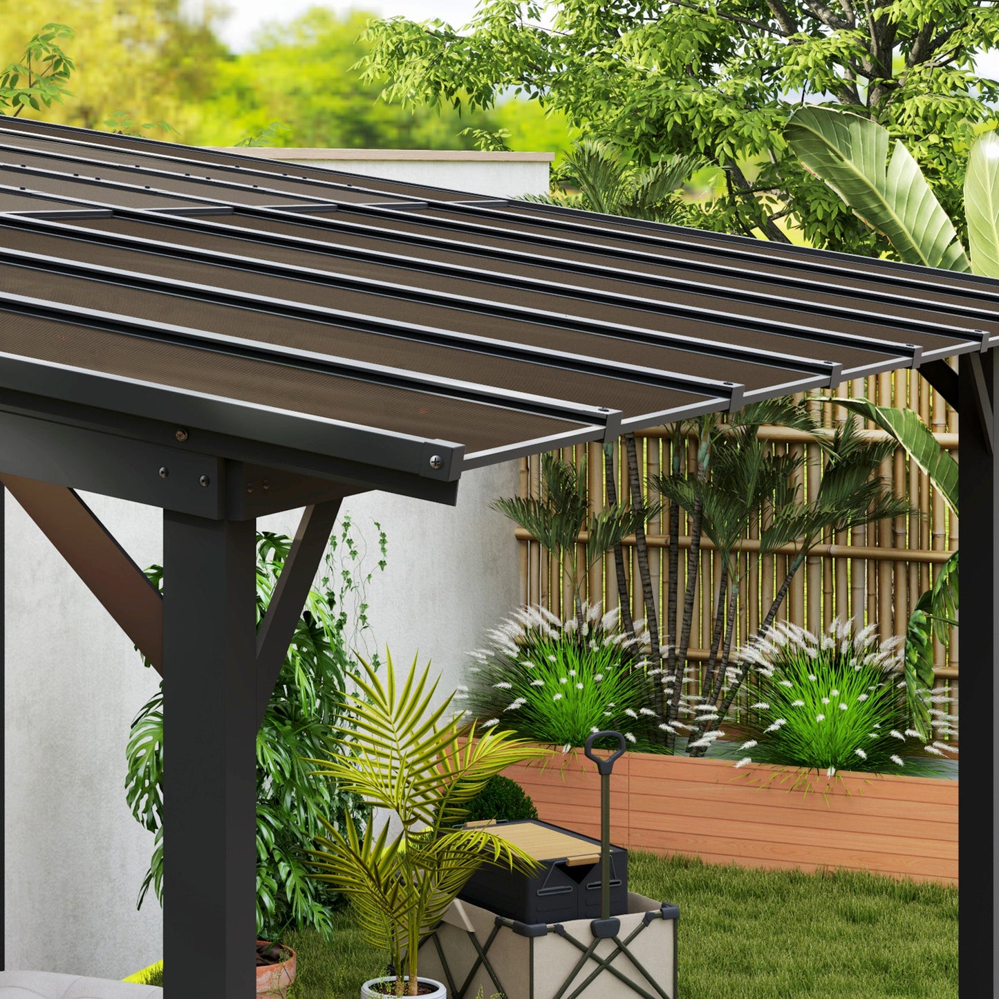 10' x 14' Outdoor Pergola with UPF 50+ and Waterproof Polycarbonate Roof, Wall-Mounted / Free Standing Hardtop Gazebo, Wind-resistant for Patio Deck Backyard, Dark Grey
