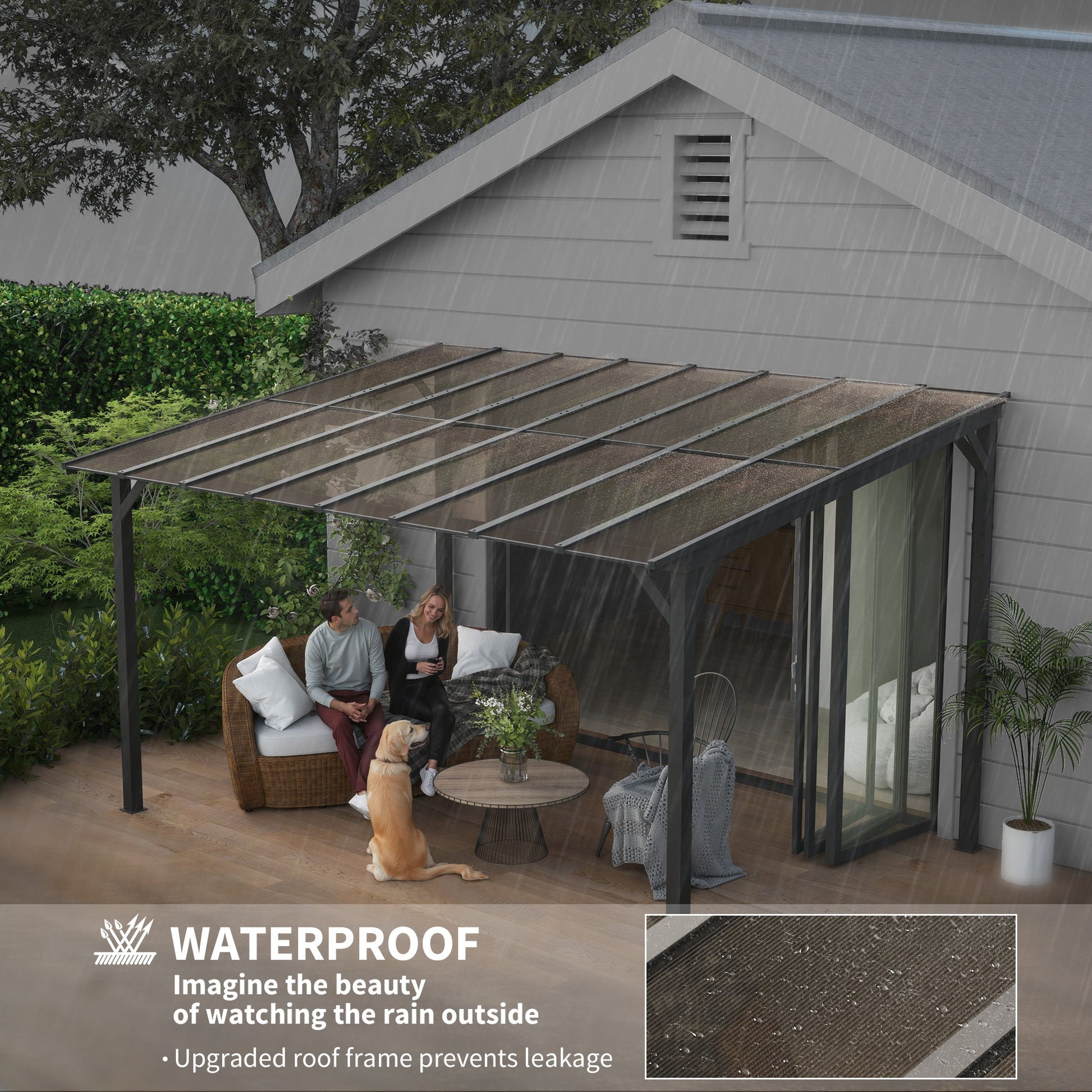 10' x 14' Outdoor Pergola with UPF 50+ and Waterproof Polycarbonate Roof, Wall-Mounted / Free Standing Hardtop Gazebo, Wind-resistant for Patio Deck Backyard, Dark Grey